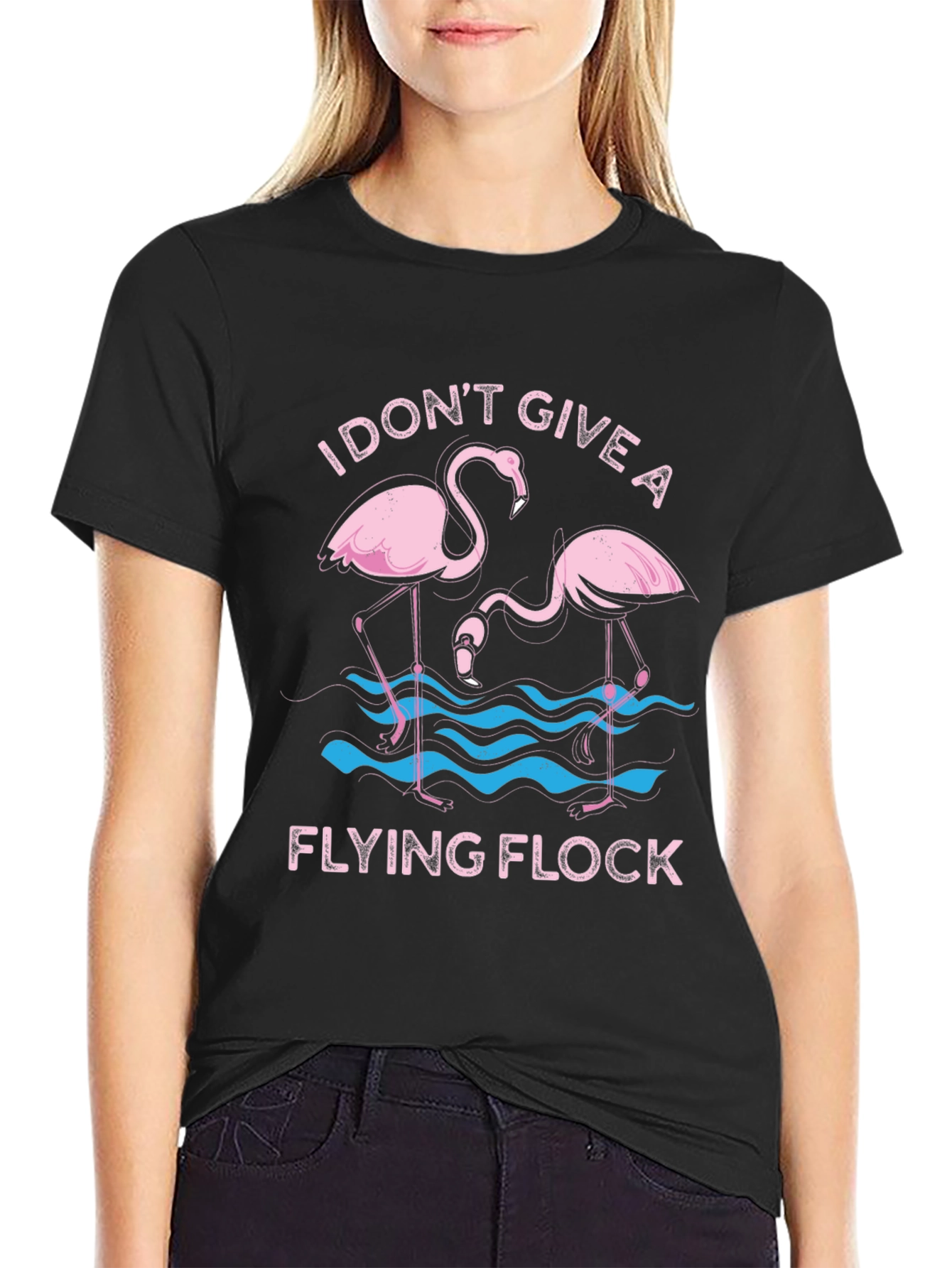 Black Funny Flamingo Graphic T-Shirt - I Don't Give a Flying Flock Tee view 2