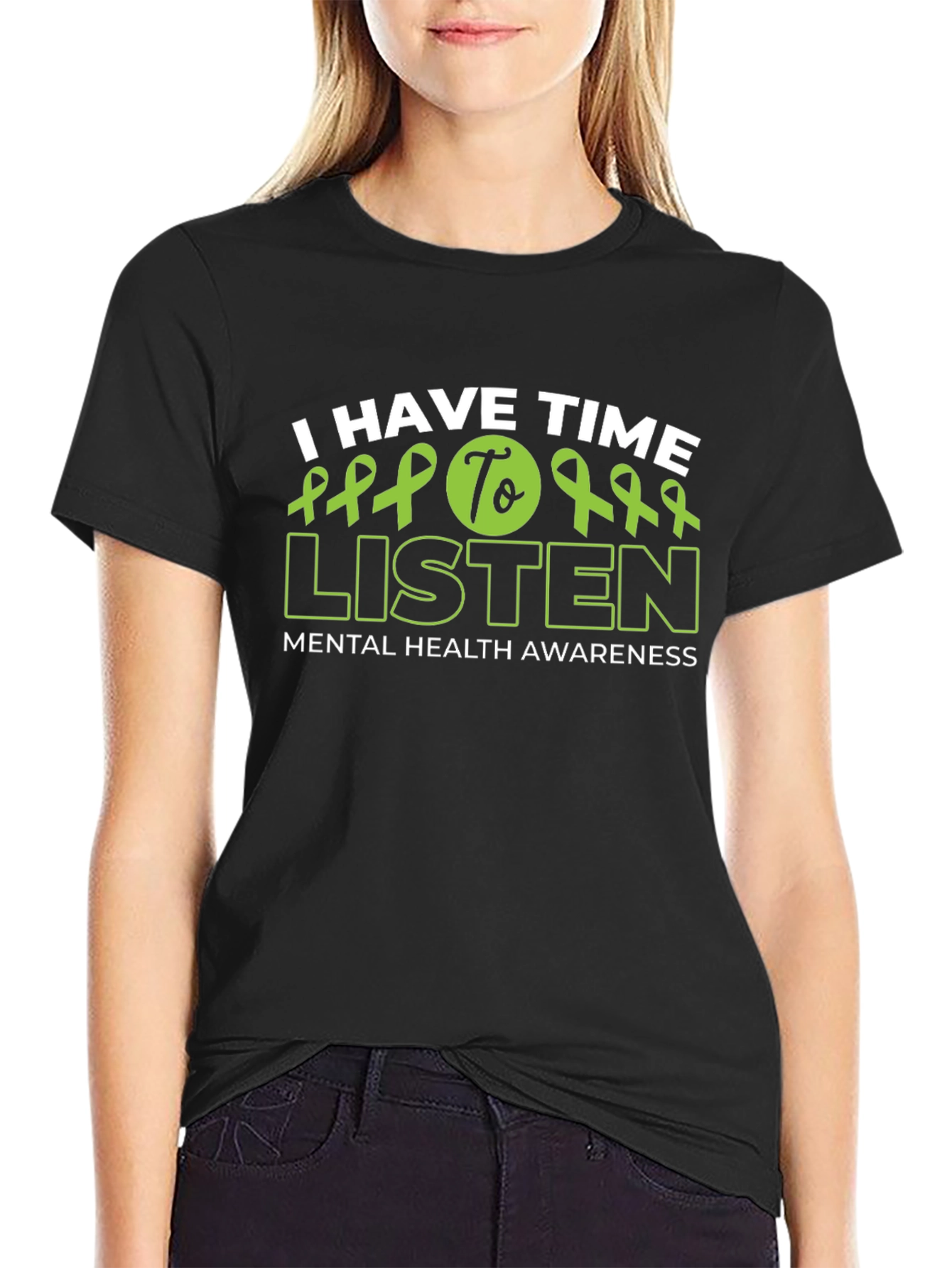 Black I Have Time To Listen Mental Health Awareness T-Shirt view 2