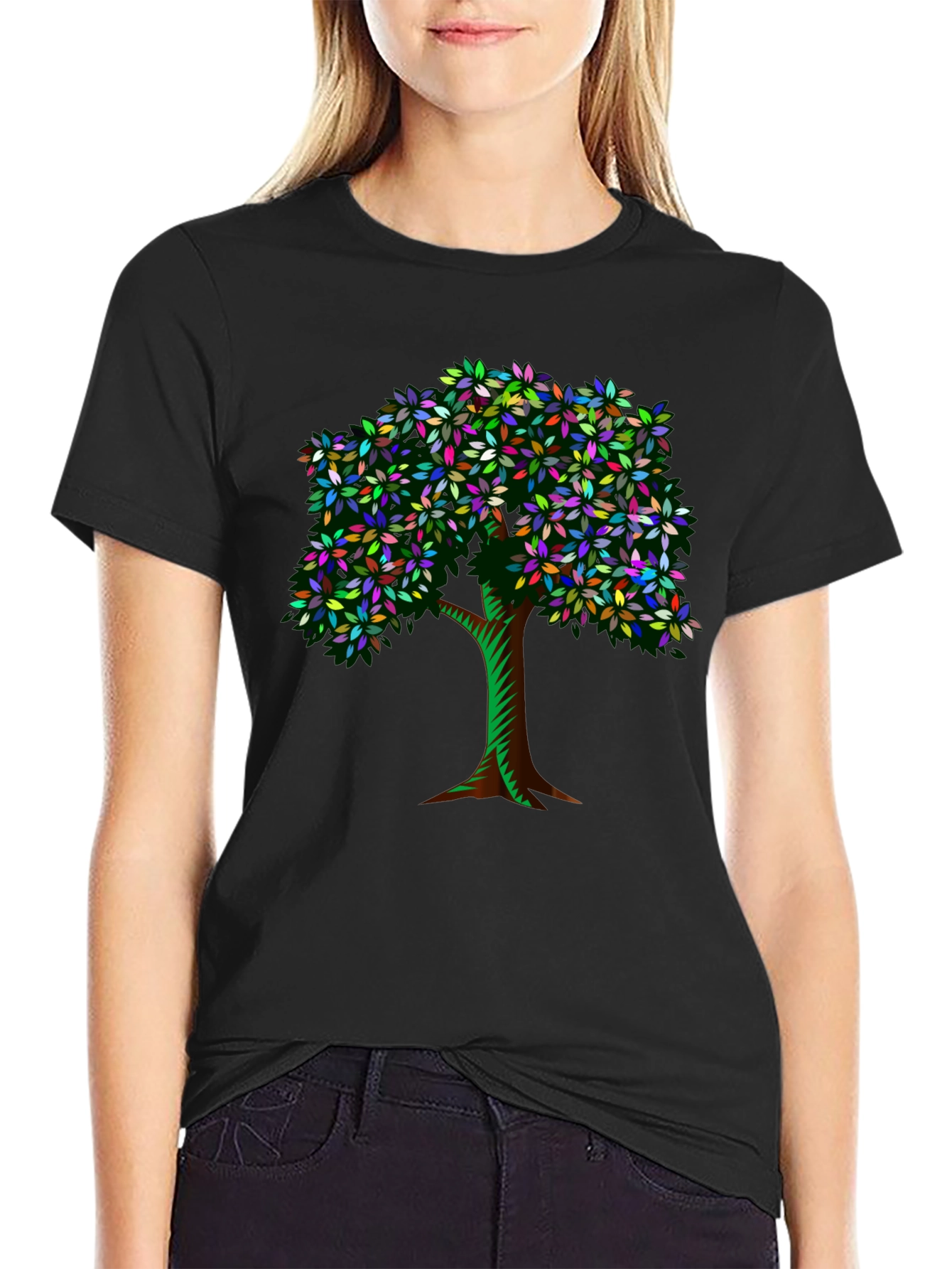 Black Colorful Tree Graphic Tee - Nature Inspired Art view 2