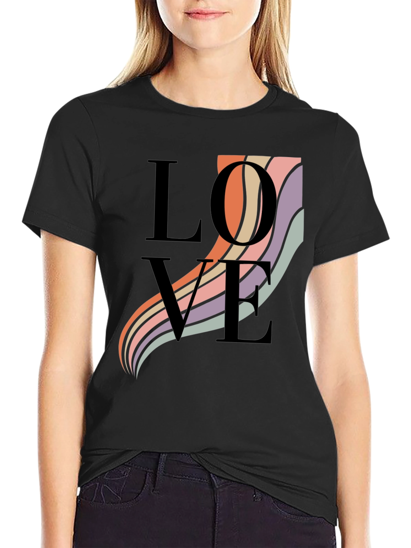 Black Love Waves Graphic T-Shirt - Black view 2