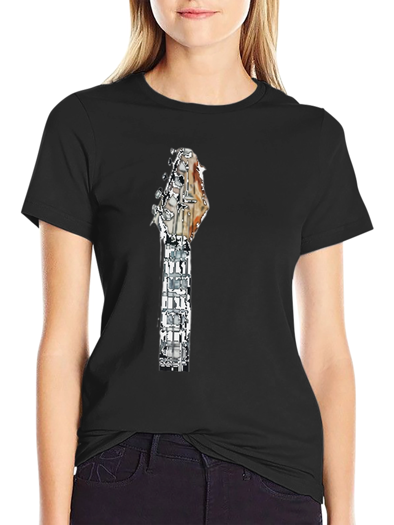 Black Guitar Headstock Graphic Tee - Rocker Style view 2