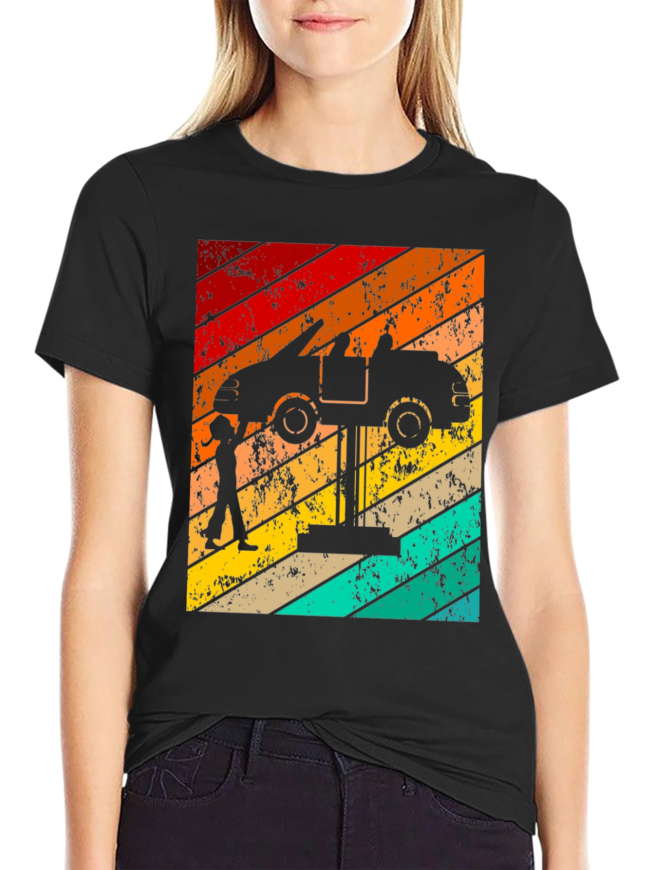 Black Retro Car Mechanic T-Shirt view 2