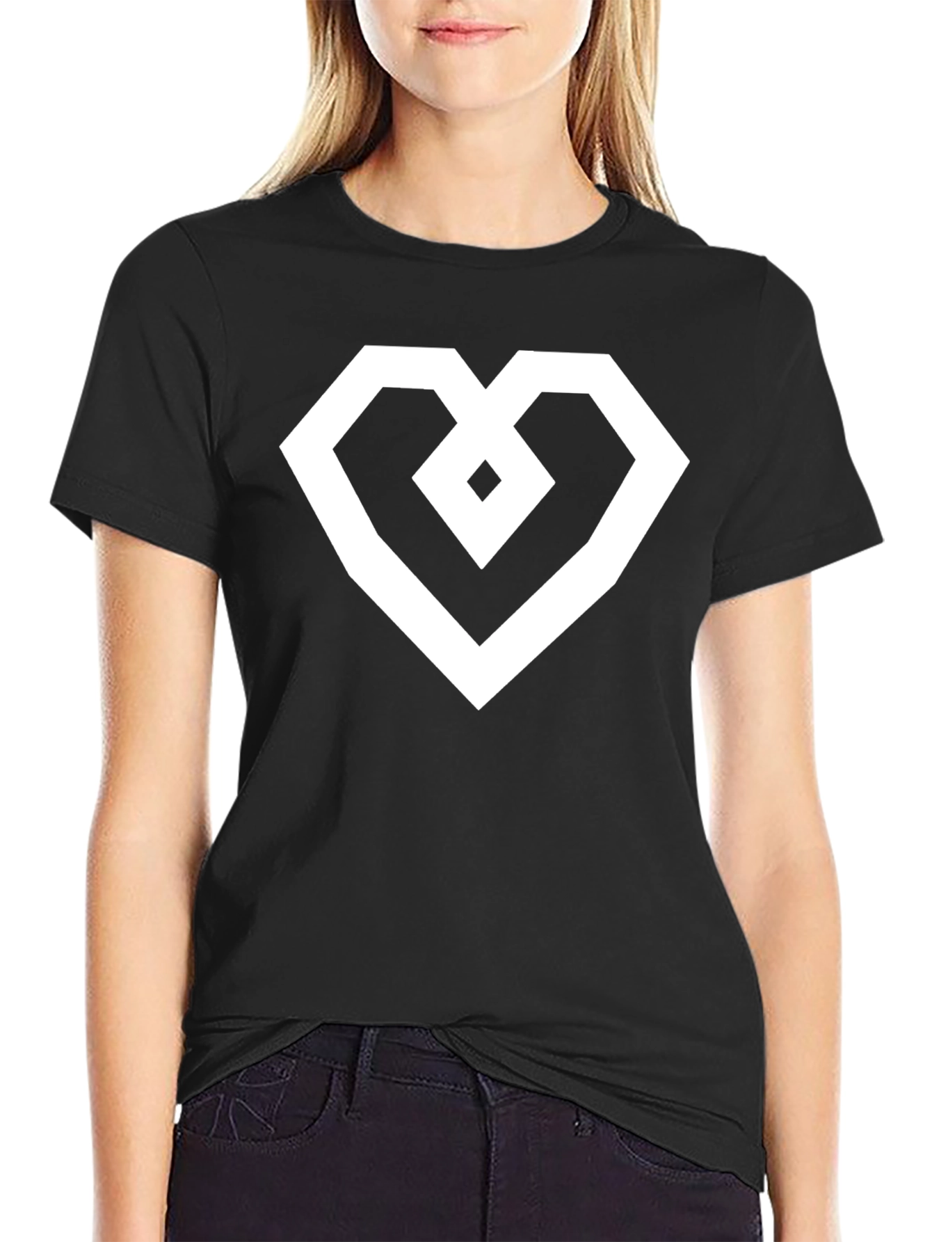Black Geometric Heart Tee - Modern Black T-Shirt view 2