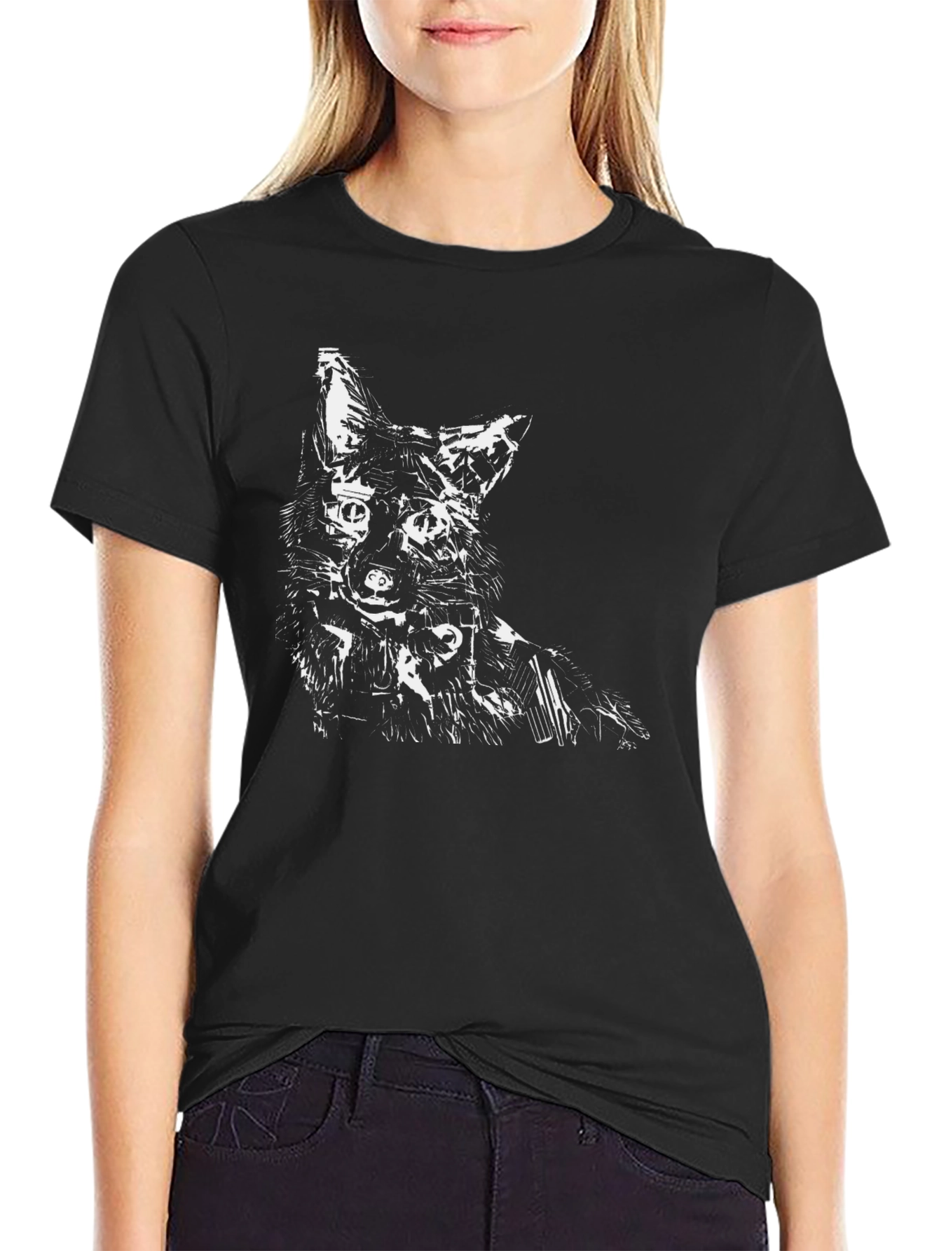Black Abstract Fox Graphic Black T-Shirt view 2