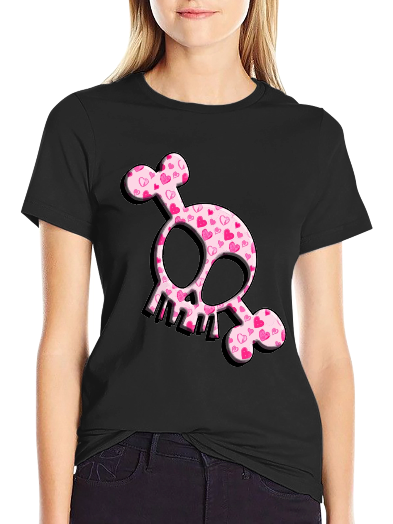 Black Heart Skull T-Shirt - Cute & Edgy Design view 2