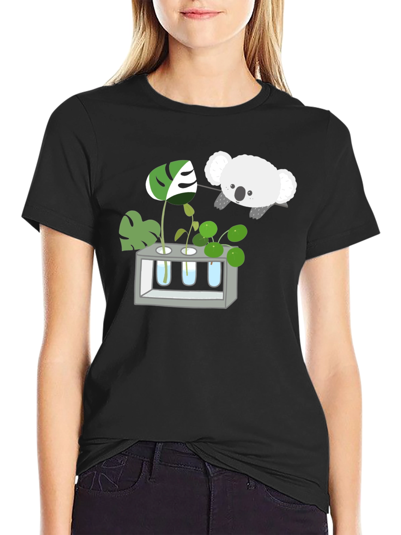 Black Koala & Plant Lover Black T-Shirt view 2