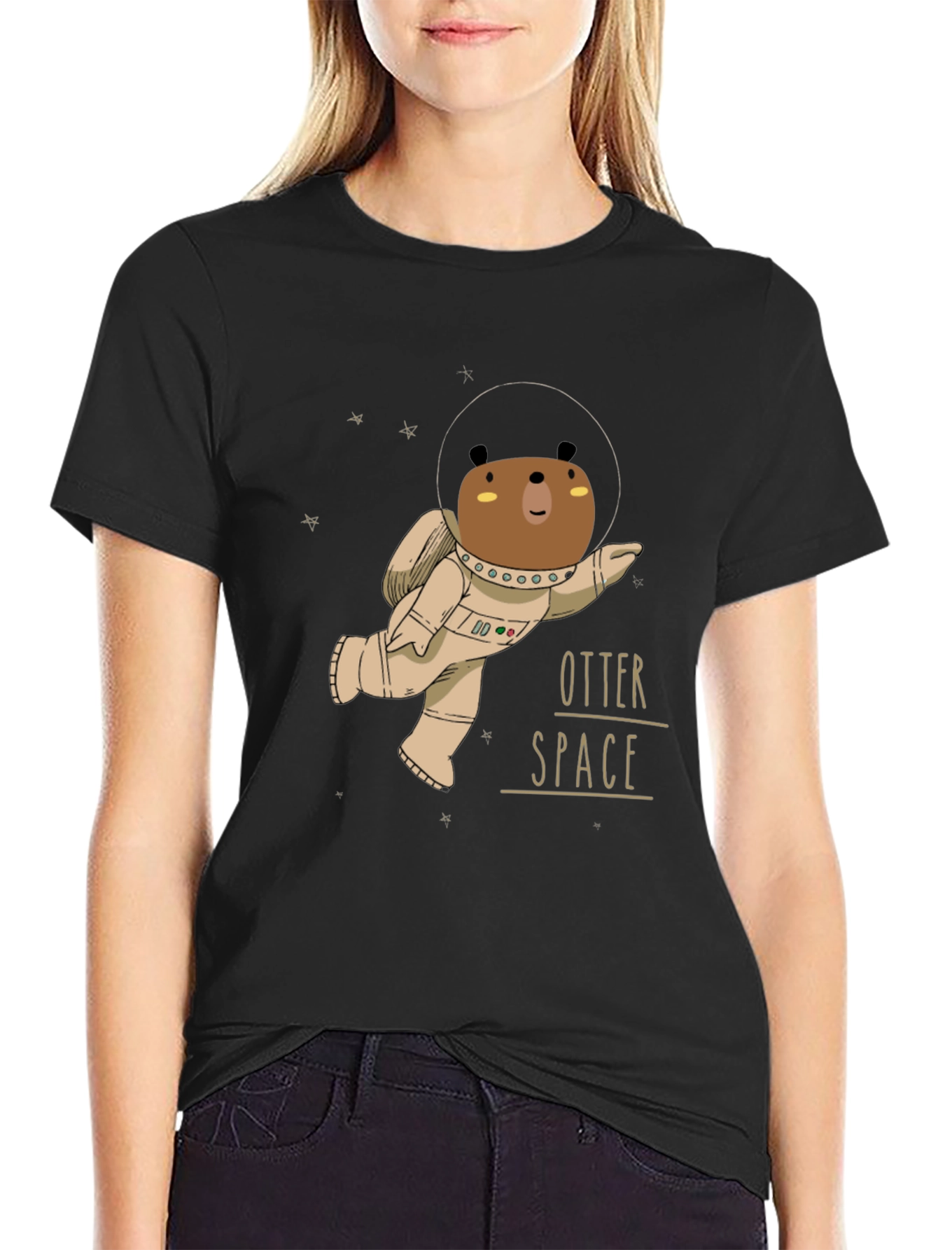 Black Otter Space Black T-Shirt - Astronaut Bear Design view 2