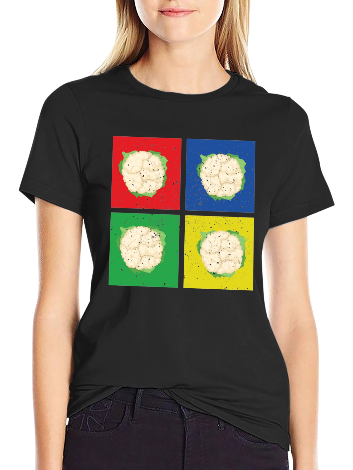 Black Cauliflower Pop Art Black T-Shirt view 2