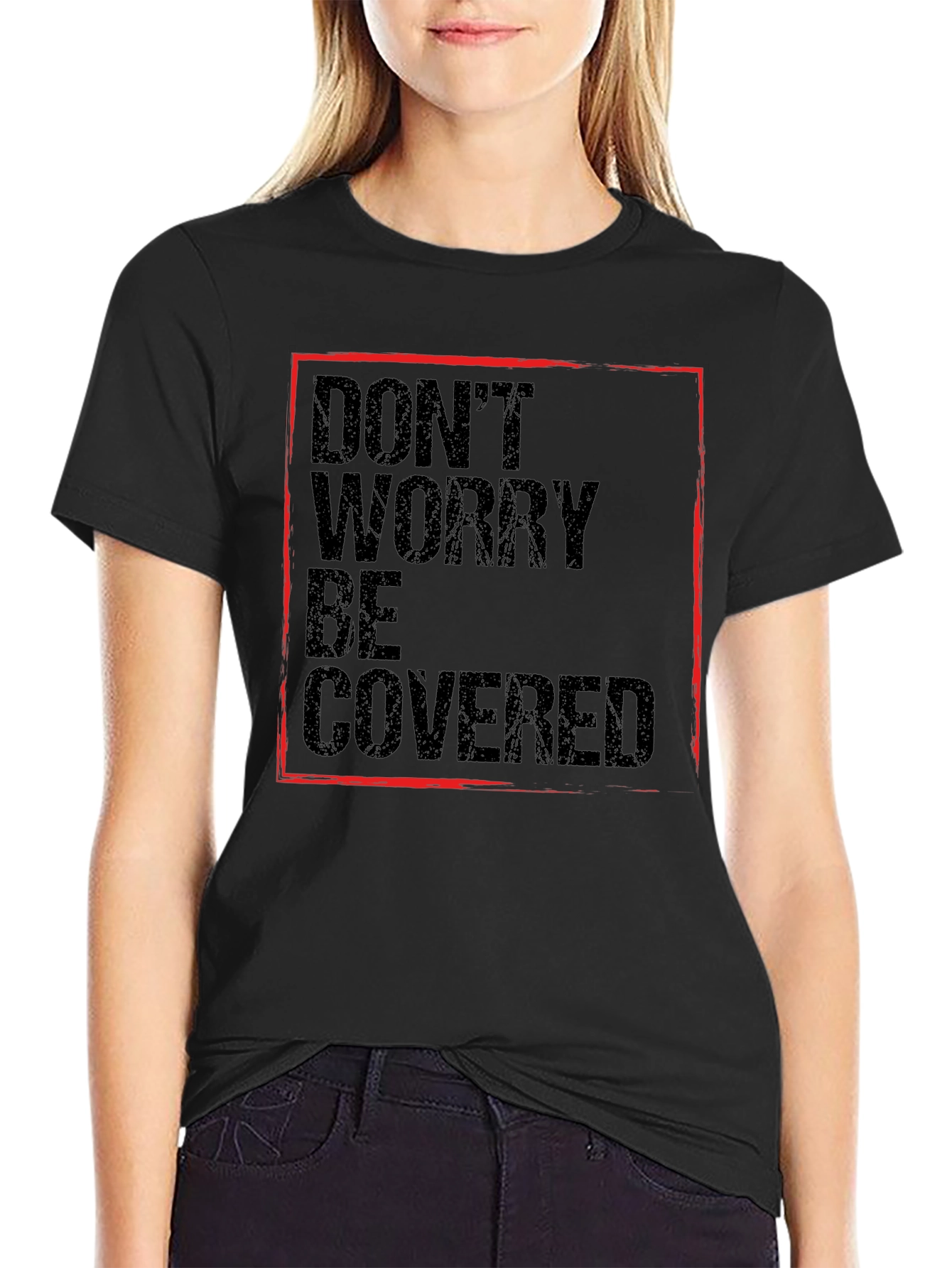 Black Don't Worry Be Covered Graphic Tee view 2