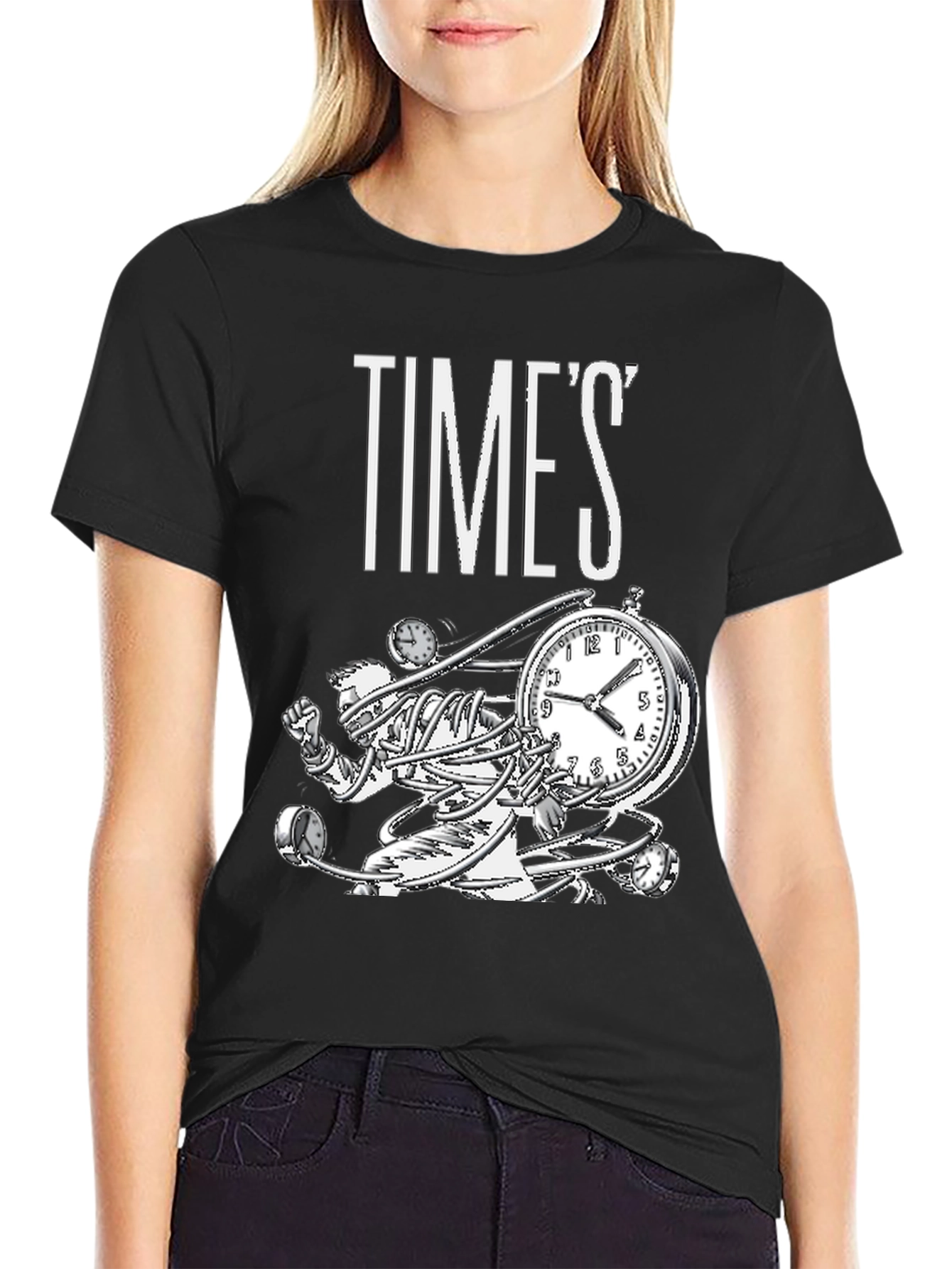 Black Time Warp Graphic Tee - Black Cotton T-Shirt view 2
