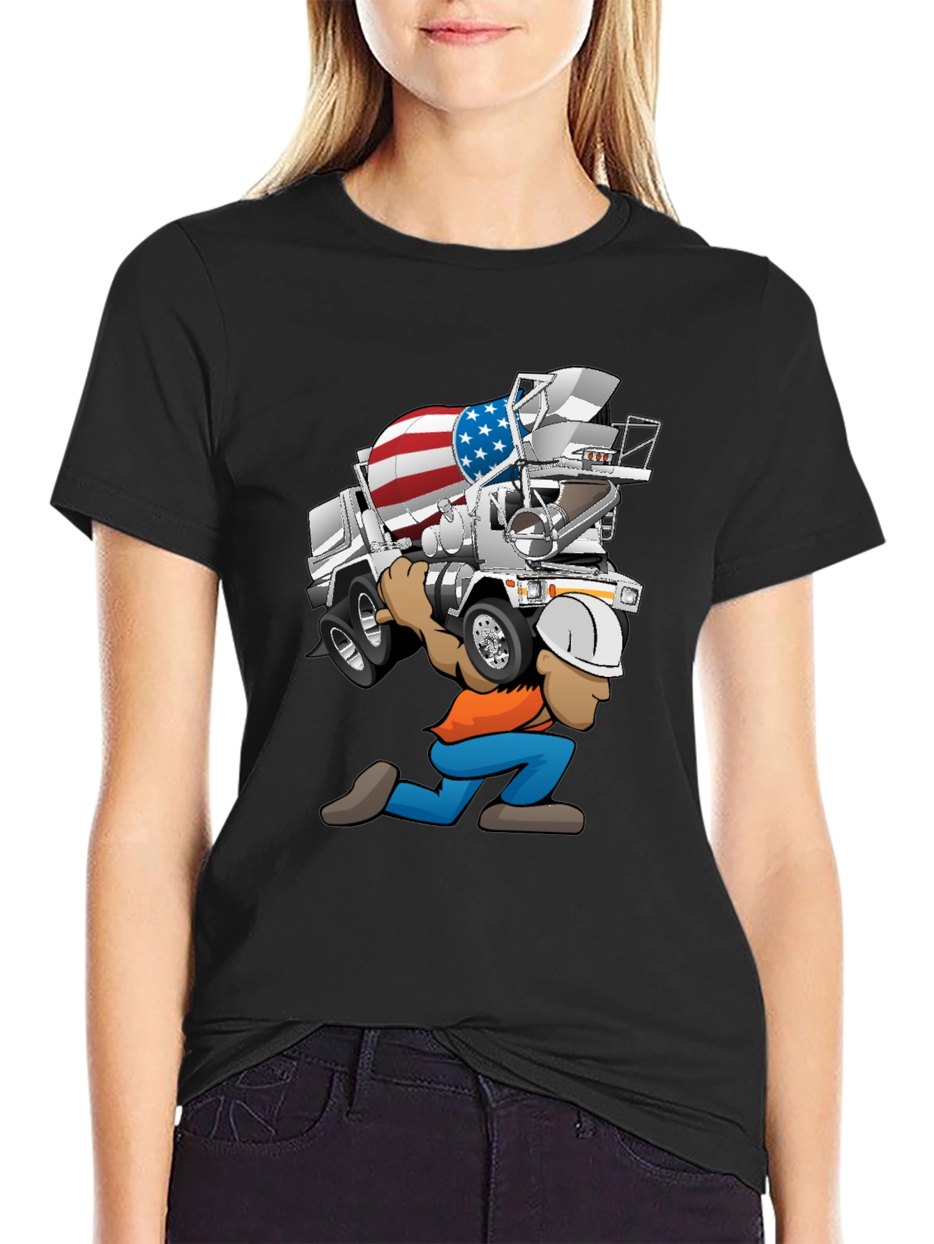Black USA Cement Truck Cartoon T-Shirt view 2