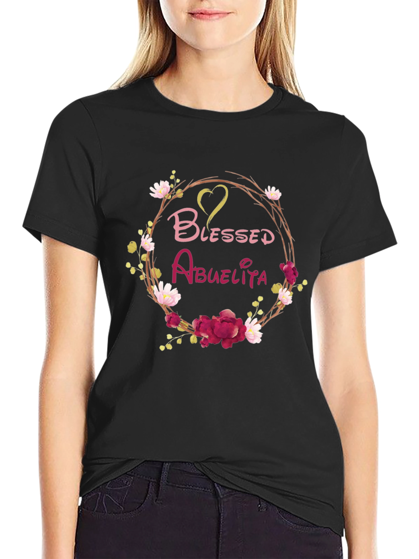 Black Blessed Abuelita Floral T-Shirt view 2
