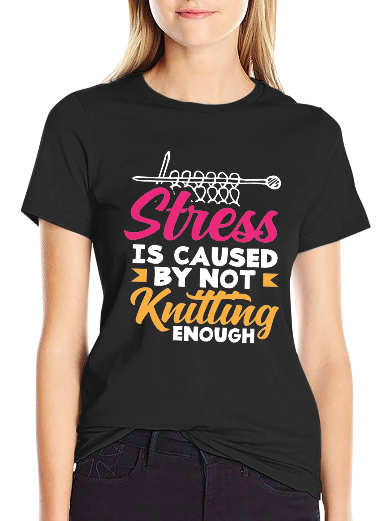 Black Stress Knitting T-Shirt - Yarn Lover Tee view 2