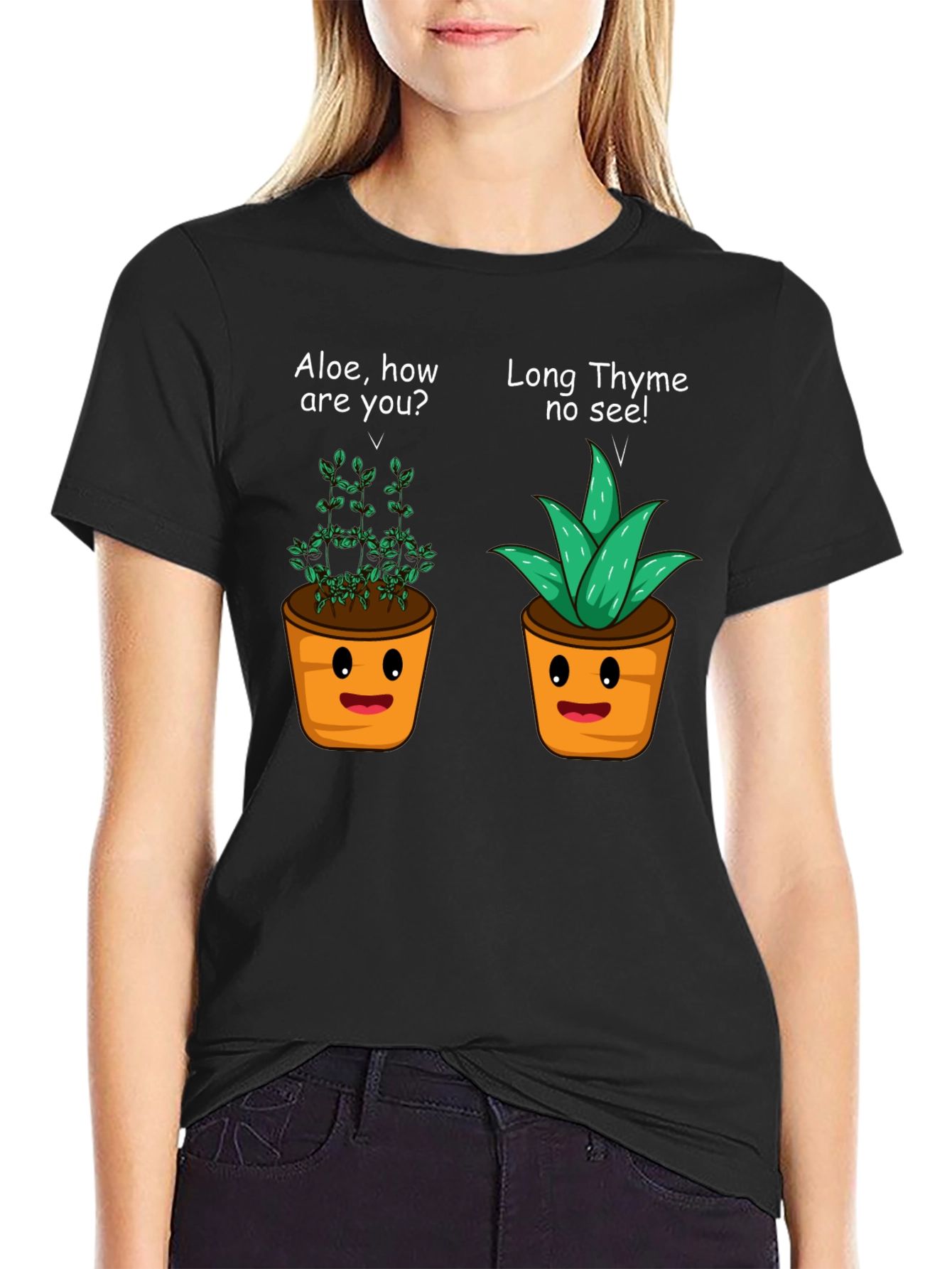 Black Funny Plant Puns T-Shirt - Aloe & Thyme Humor Tee view 2