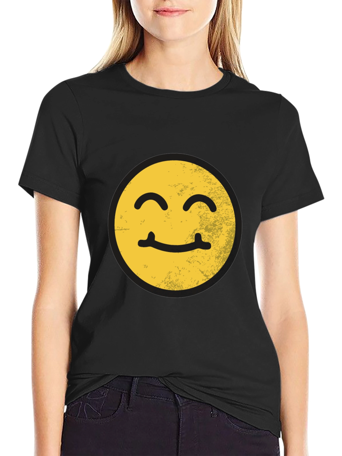 Black Smiling Face Graphic T-Shirt view 2
