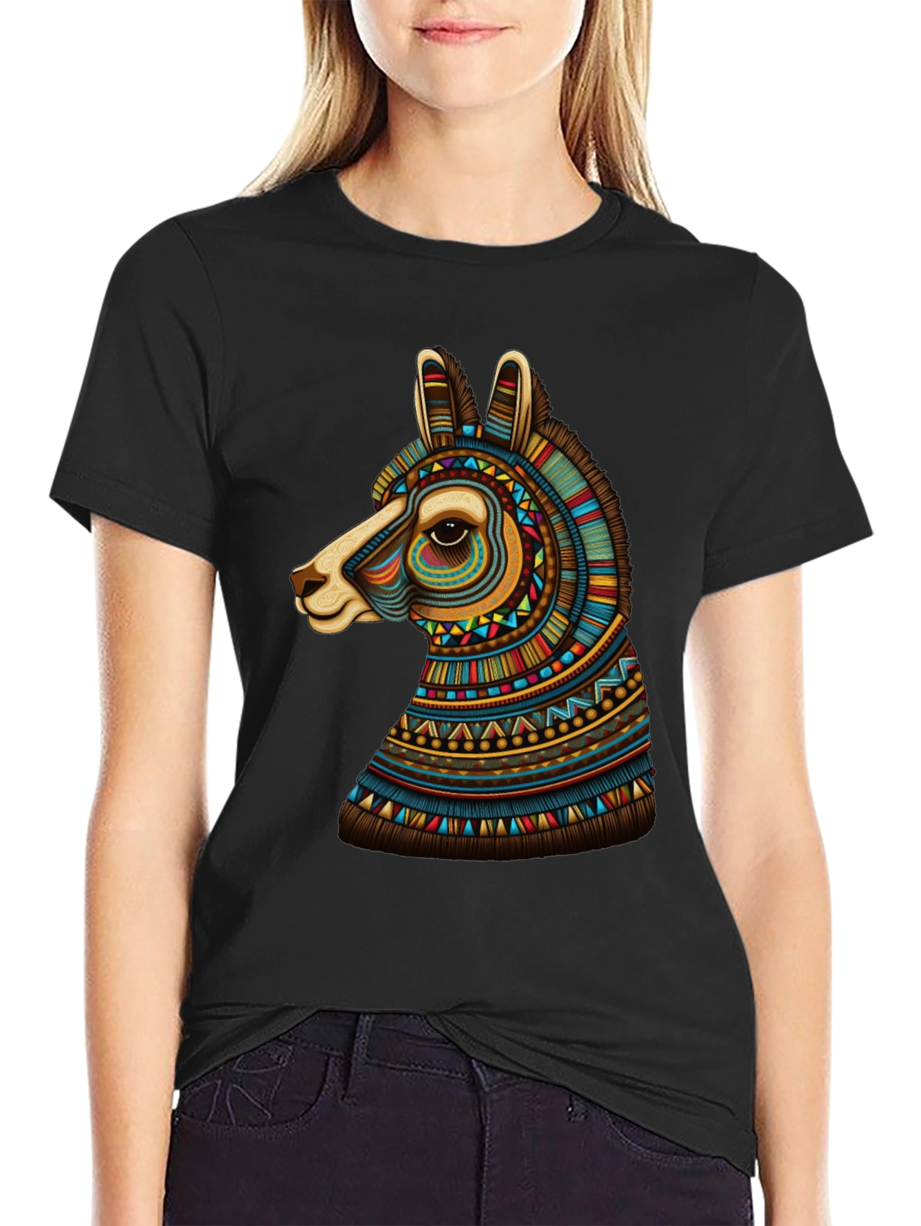 Black Llama Graphic Tee - Unique Tribal Design view 2