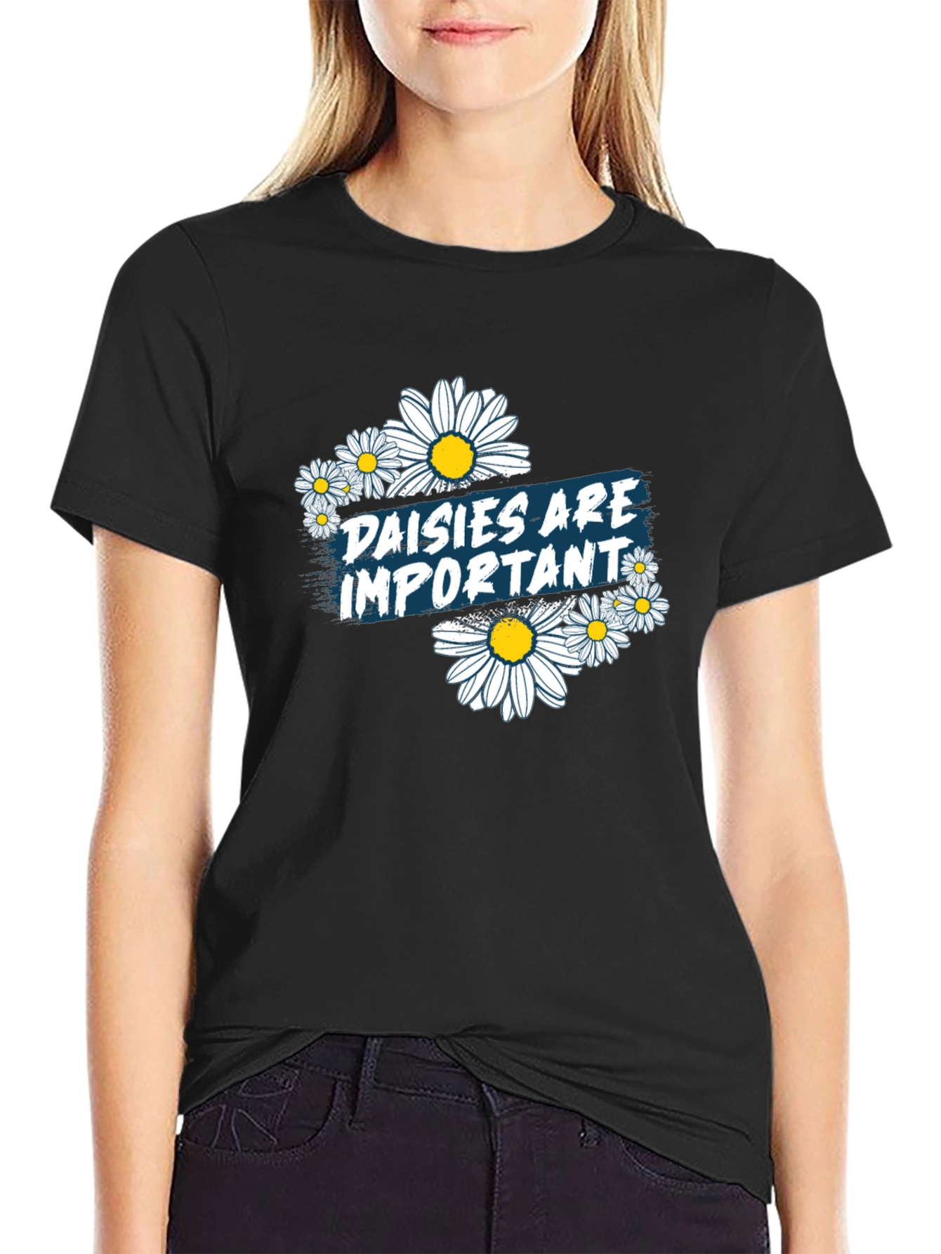 Black Daisies are Important Black Graphic Tee view 2