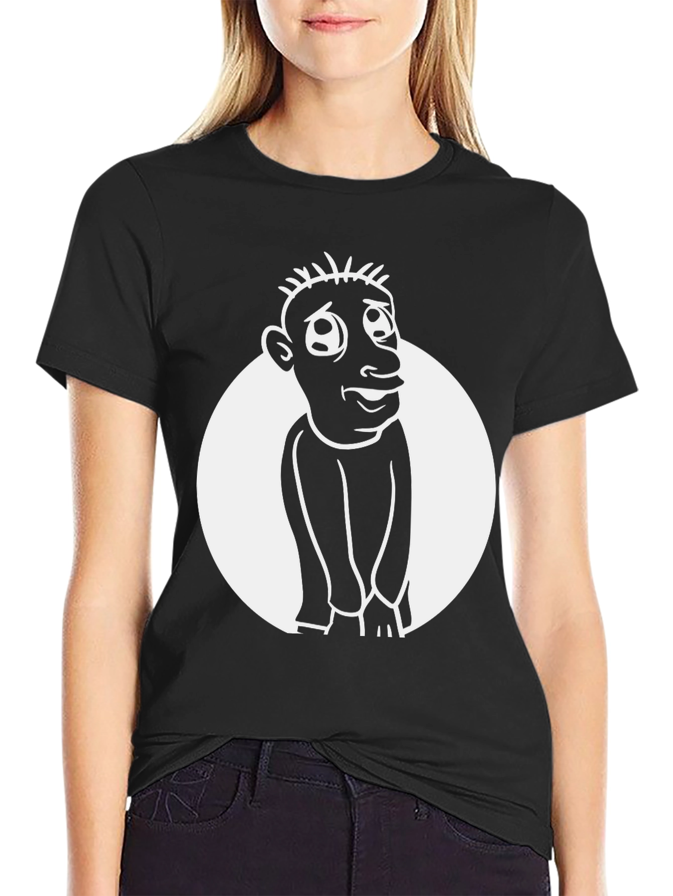 Black Cartoon Man Graphic Tee - Black Cotton Blend Shirt view 2