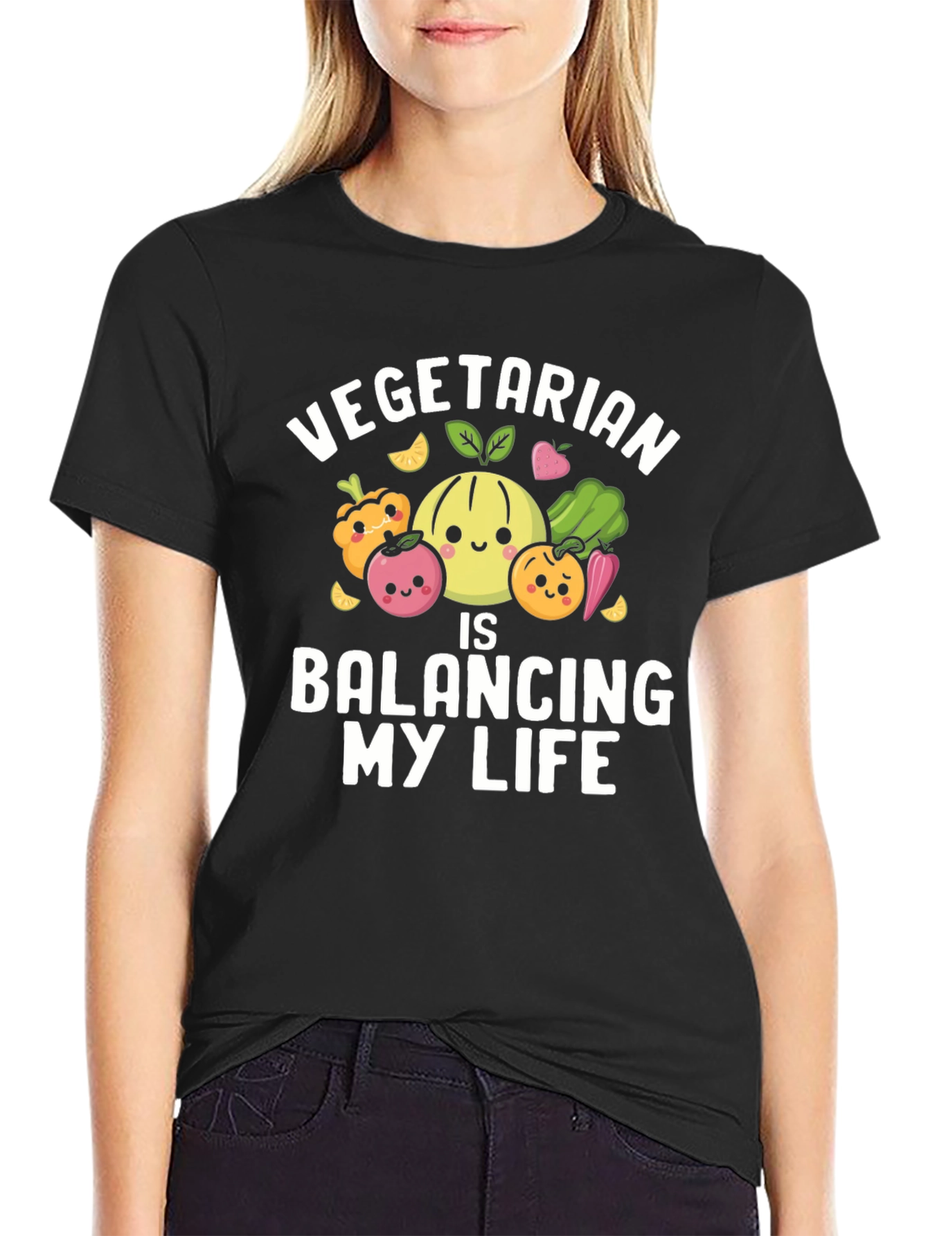 Black Vegetarian Balancing My Life T-Shirt view 2