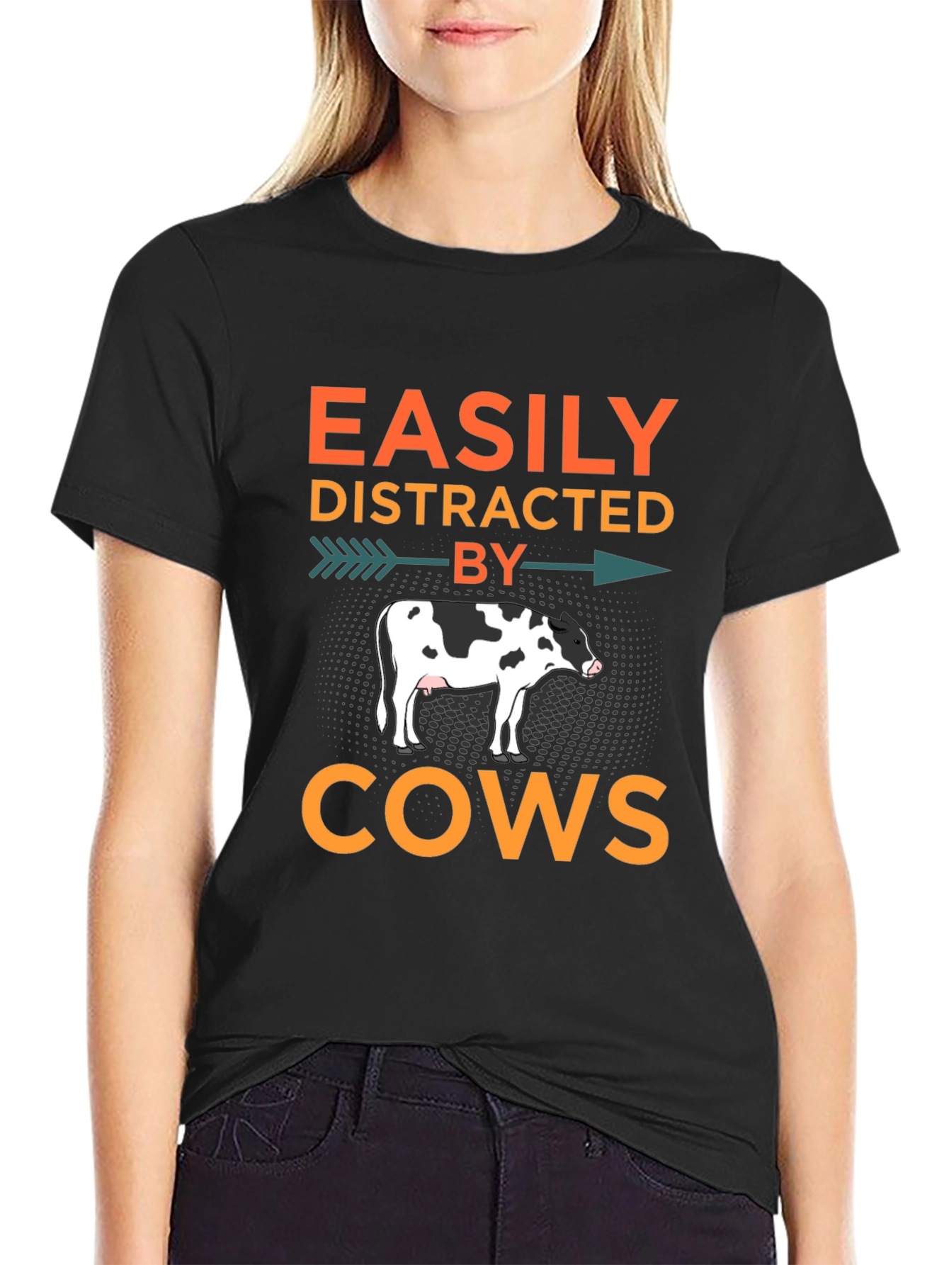 Black Easily Distracted By Cows T-Shirt, Black view 2
