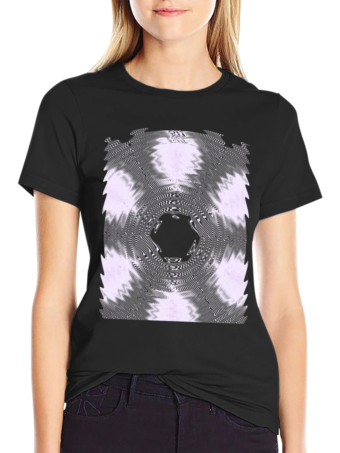 Black Abstract Vortex Graphic Tee - Black Cotton Blend view 2