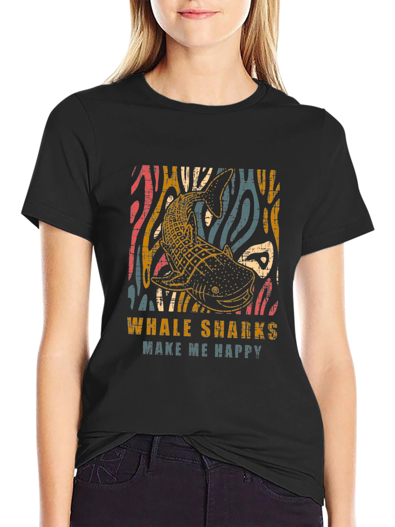 Black Whale Shark Graphic Tee -  Make Me Happy! Black Cotton view 2