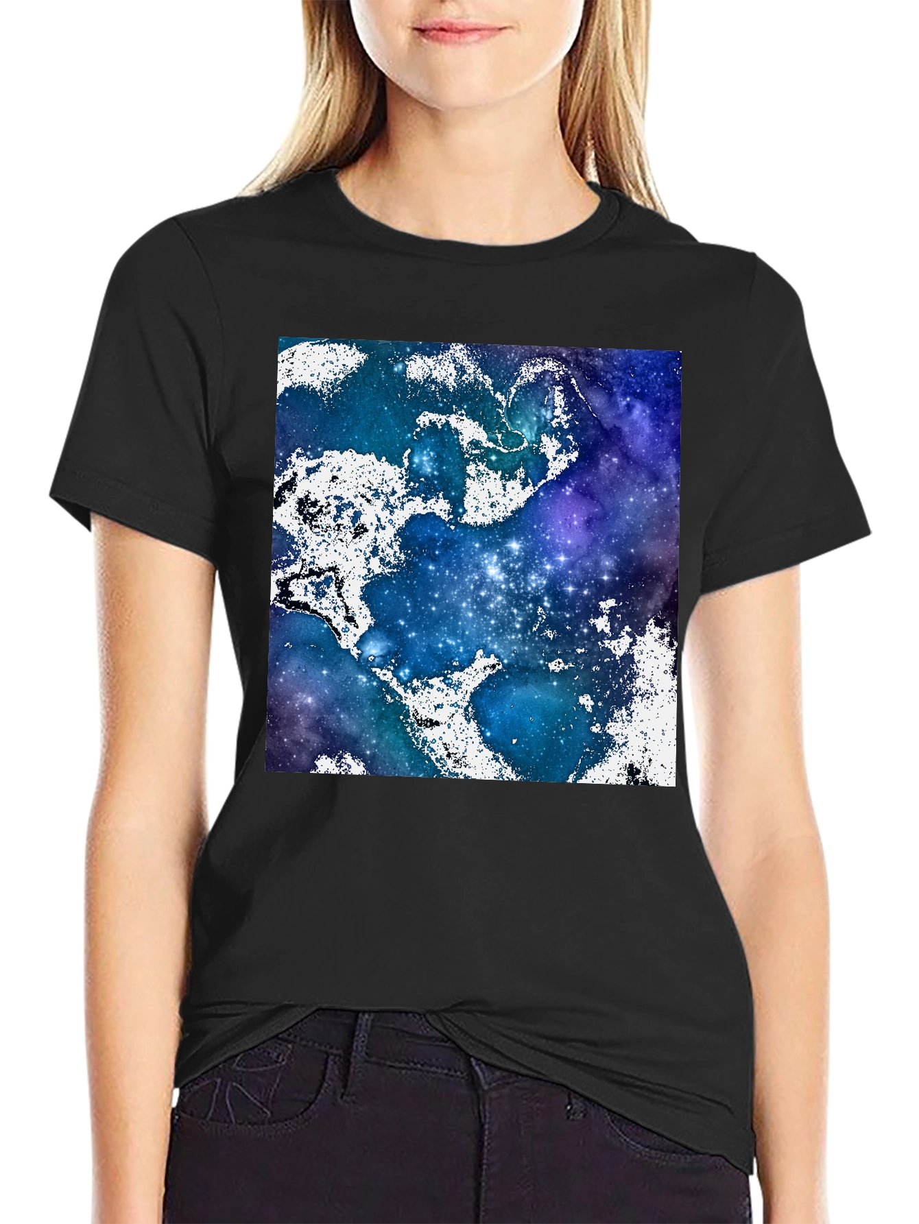Black Galaxy Print Crew Neck T-Shirt view 2
