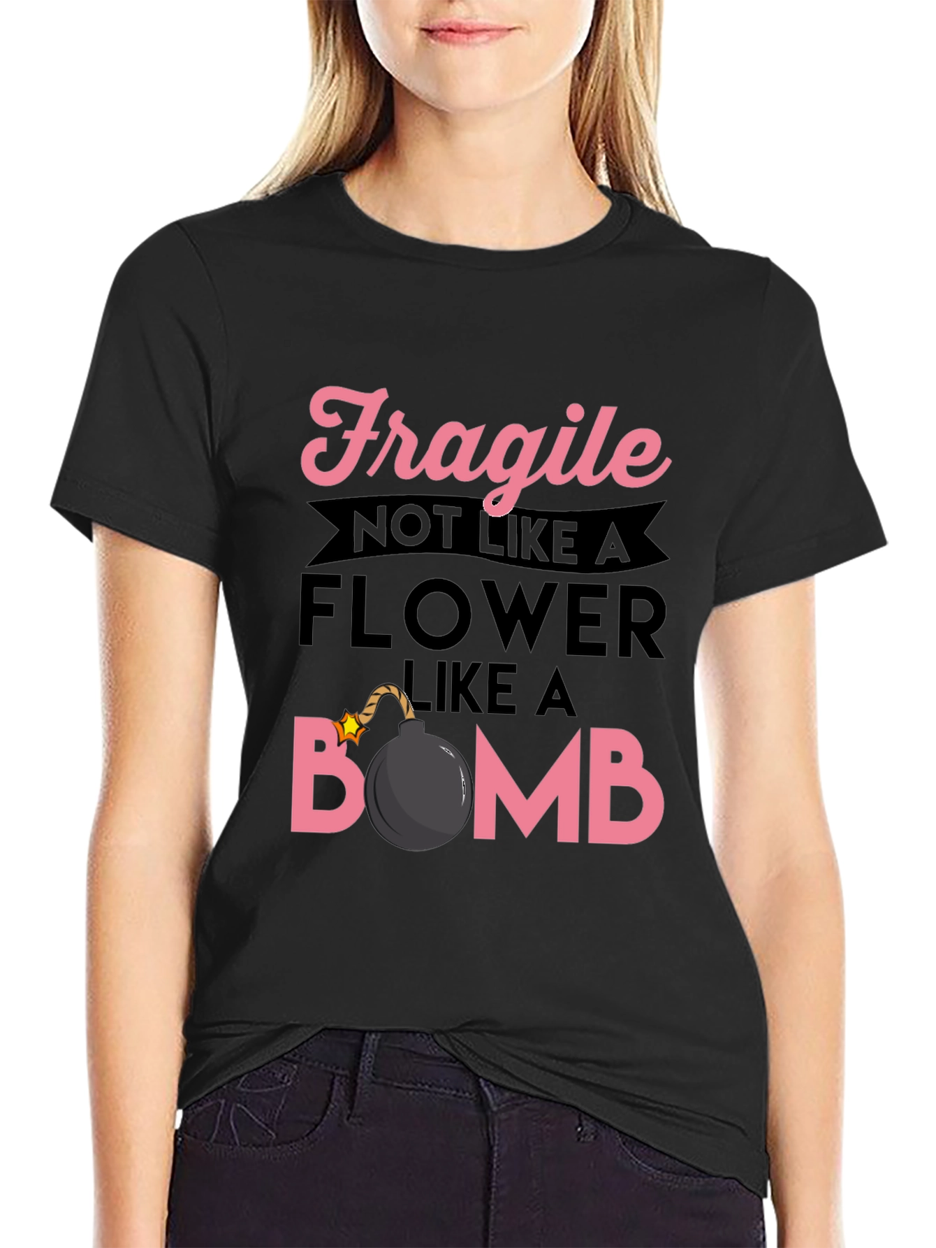 Black Fragile Like A Bomb Graphic T-Shirt view 2
