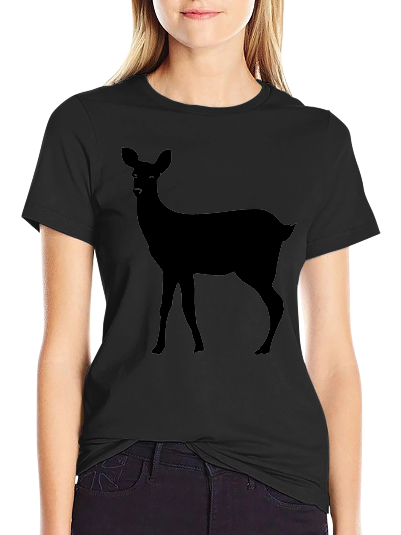 Black Black Deer Silhouette Graphic Tee for Men view 2
