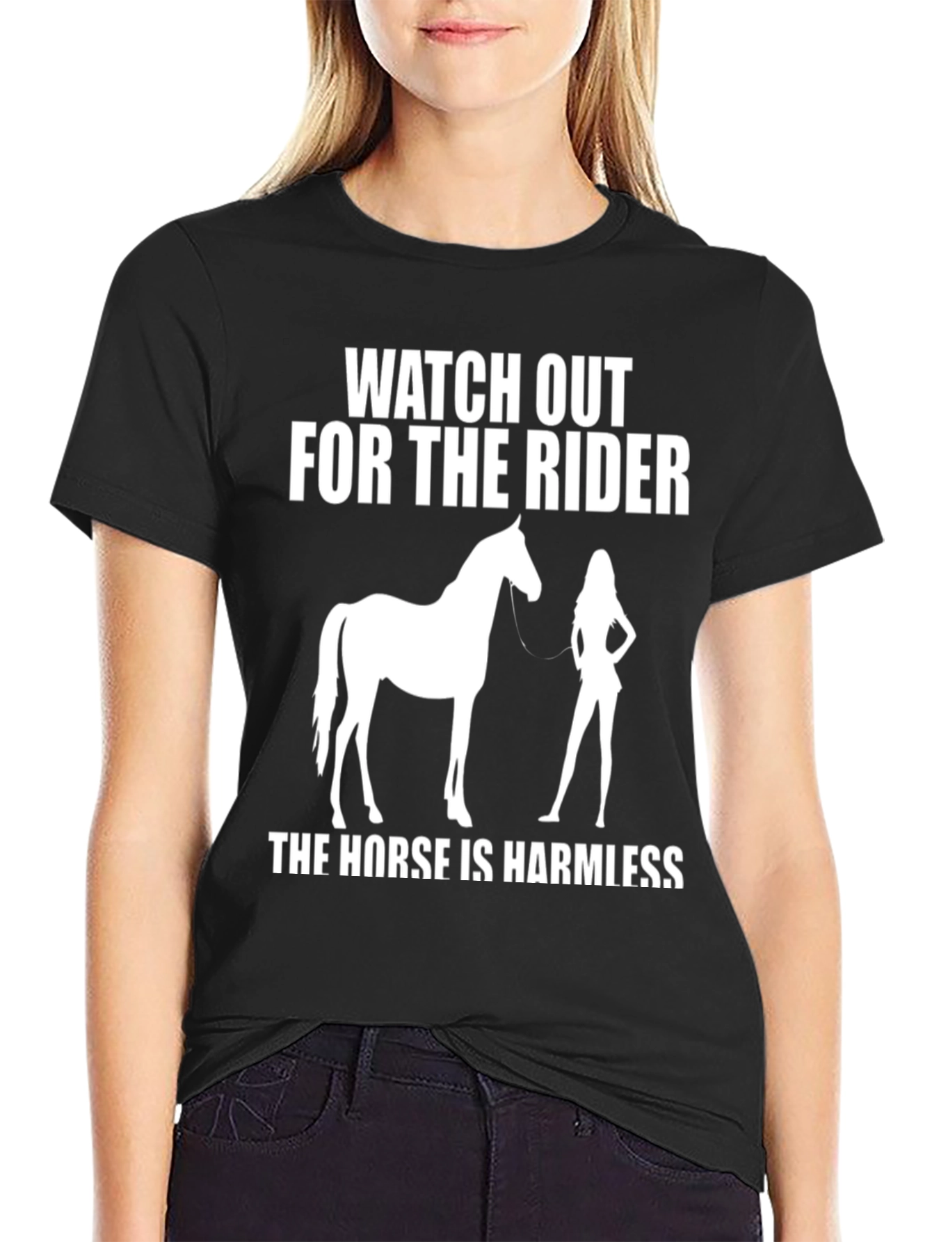 Black Humorous Horse Rider T-Shirt - Watch Out for the Rider! view 2