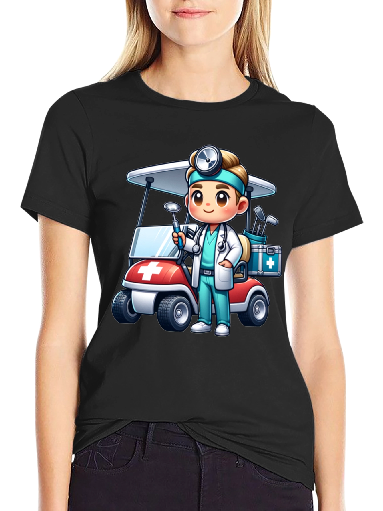 Black Doctor Golf Cart T-Shirt - Novelty Tee view 2