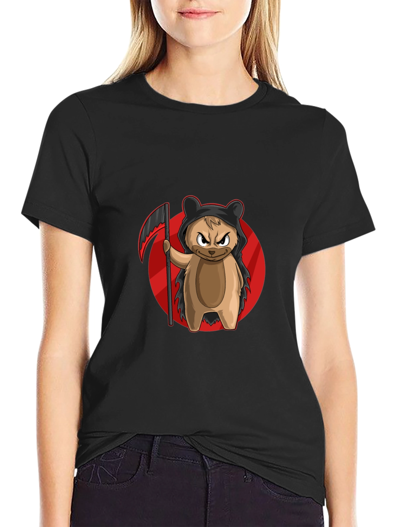 Black Grim Reaper Bear T-Shirt - Cool Cartoon Graphic Tee view 2