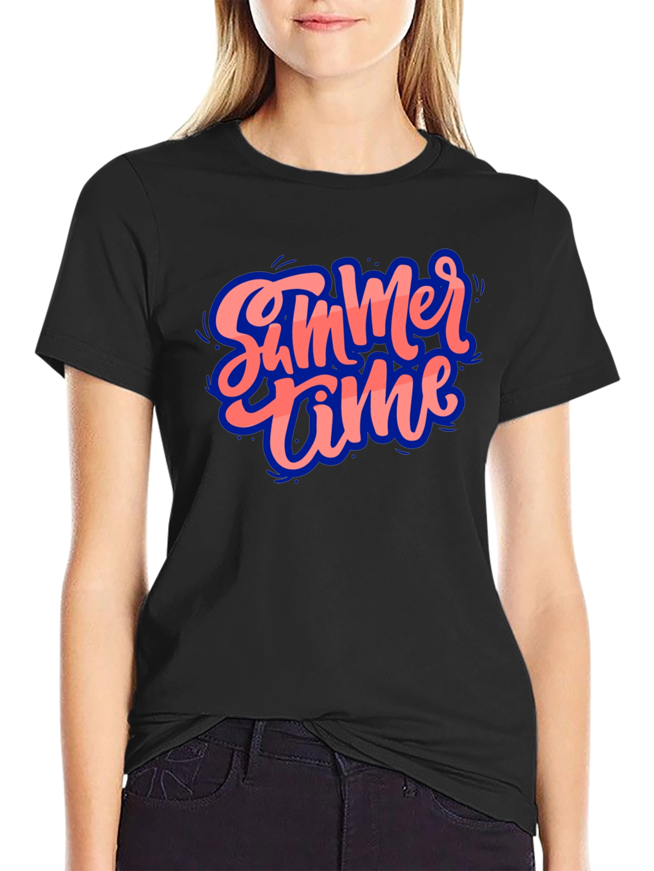 Black Summer Time Graphic Black T-Shirt view 2