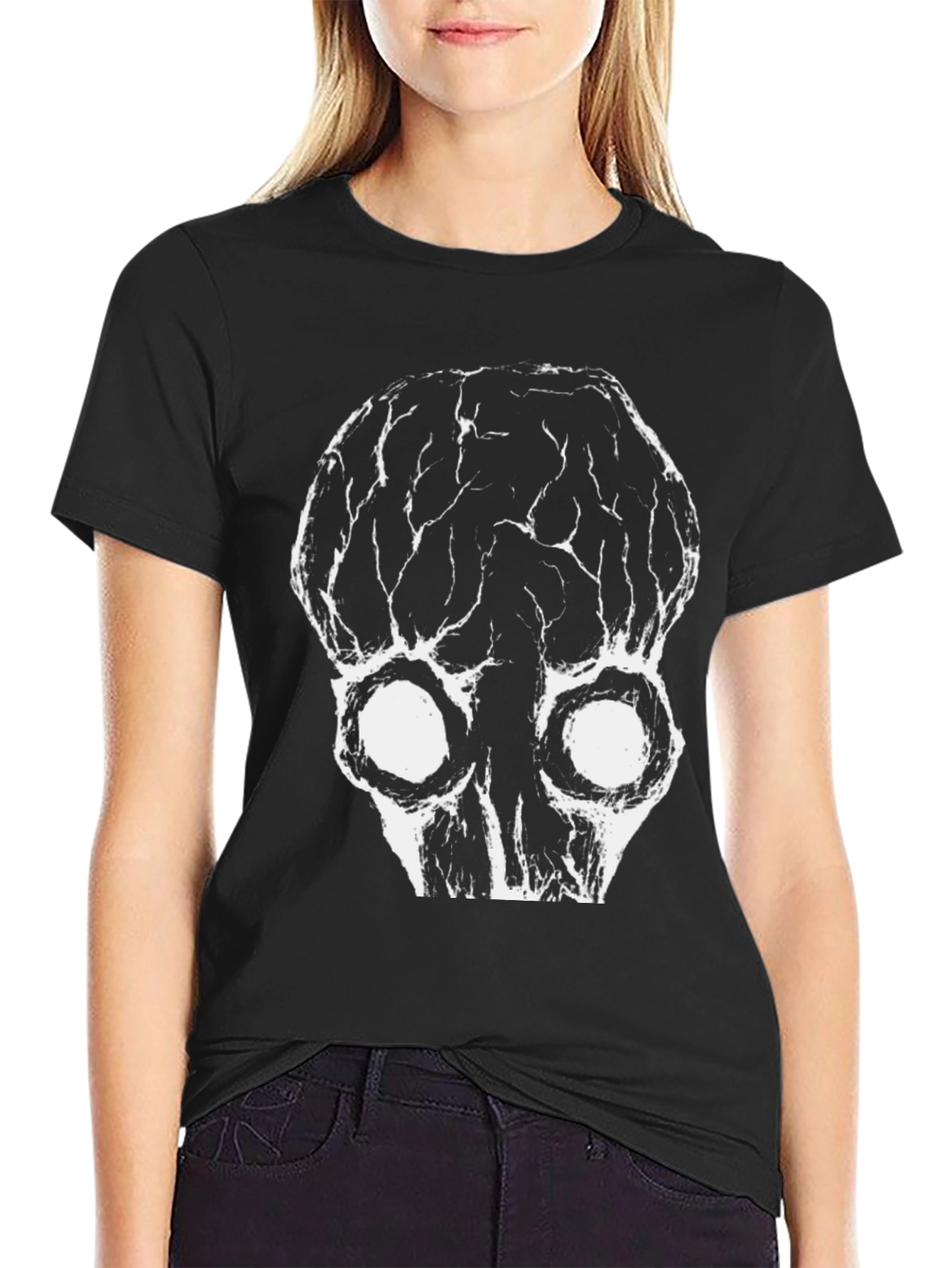 Black Skull Graphic Print Black Tee view 2