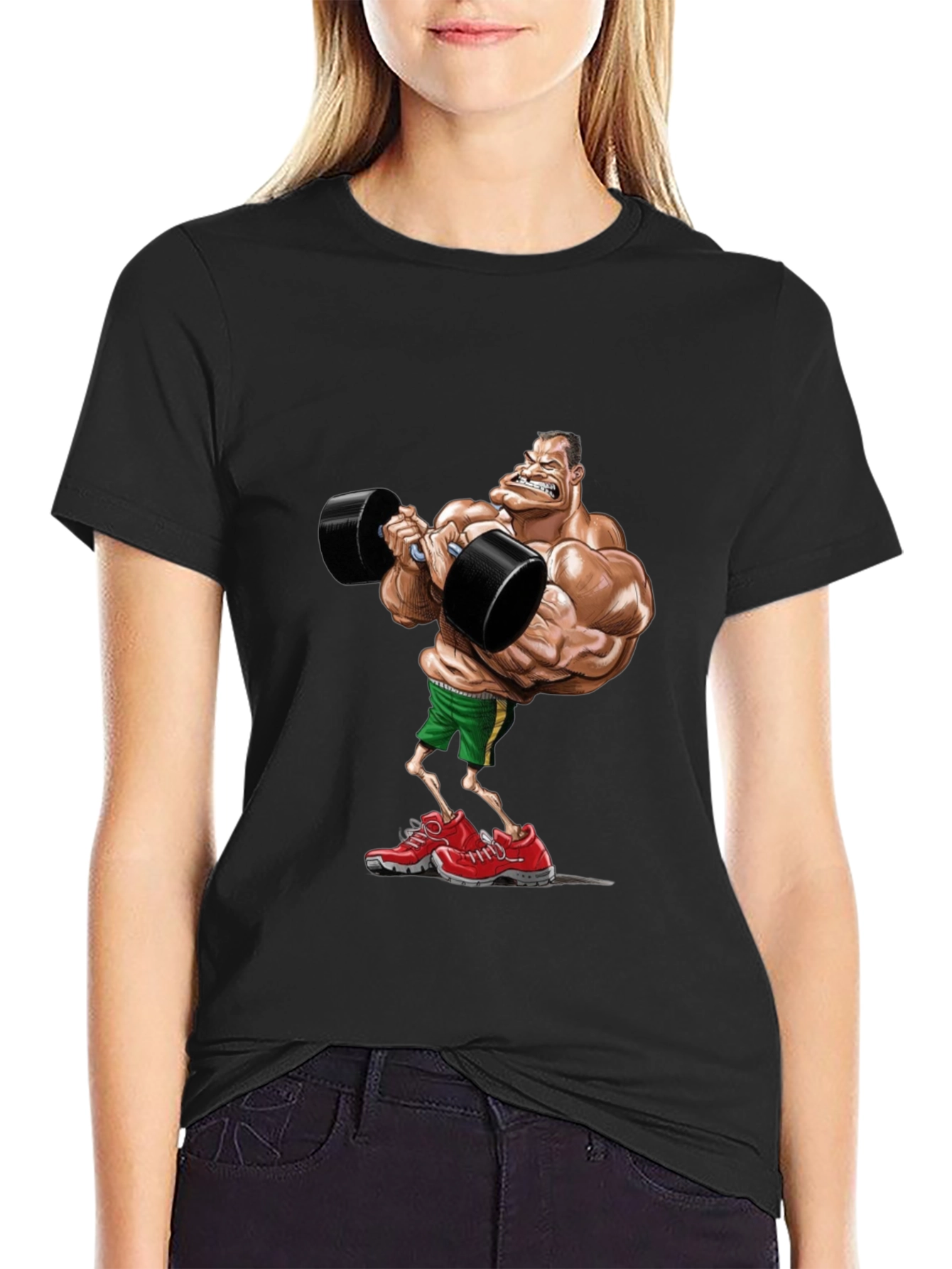 Black Cartoon Bodybuilder Black T-Shirt view 2