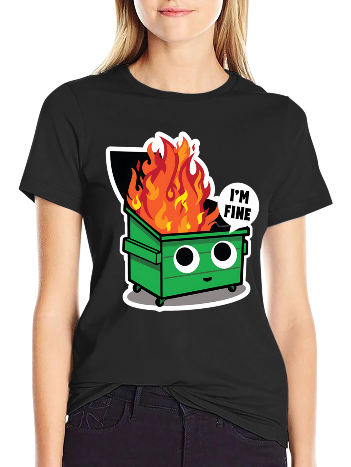 Black Dumpster Fire T-Shirt - I'm Fine Tee view 2