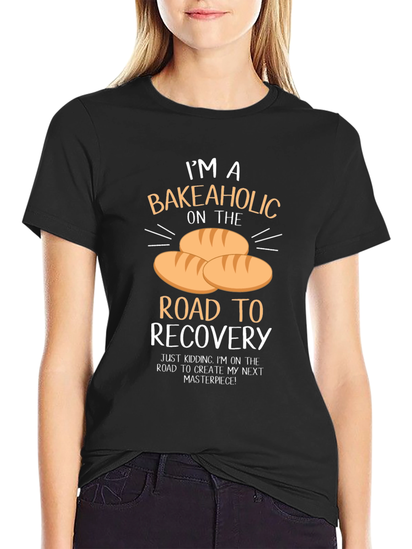 Black Bakeaholic T-Shirt: Road to Recovery Baking Humor Tee view 2