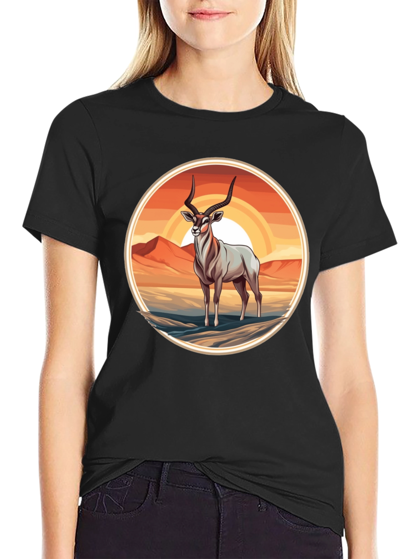 Black Antelope Graphic Tee - Desert Sunset Design view 2
