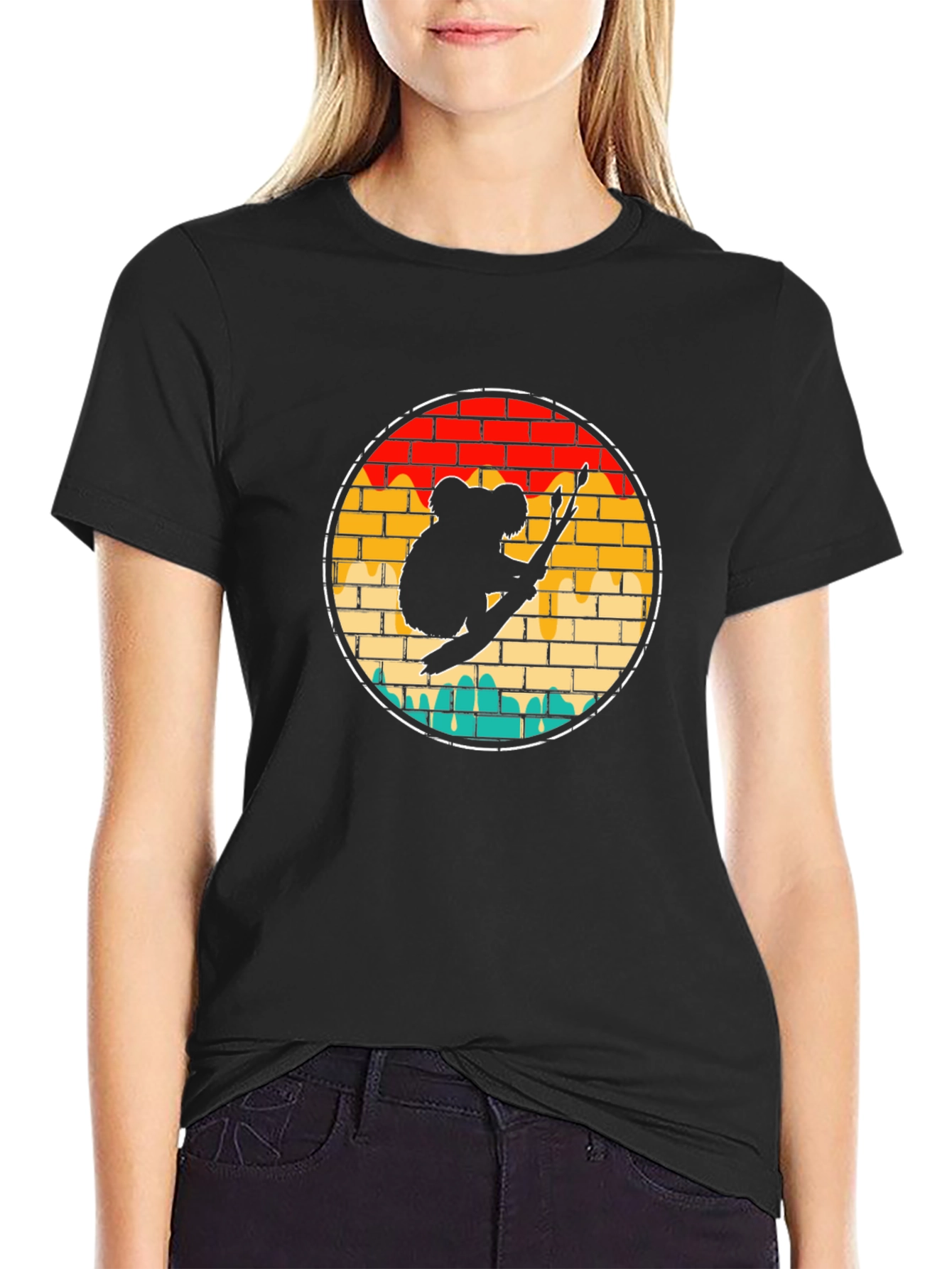 Black Koala on Branch Graphic Tee - Unisex Black T-Shirt view 2