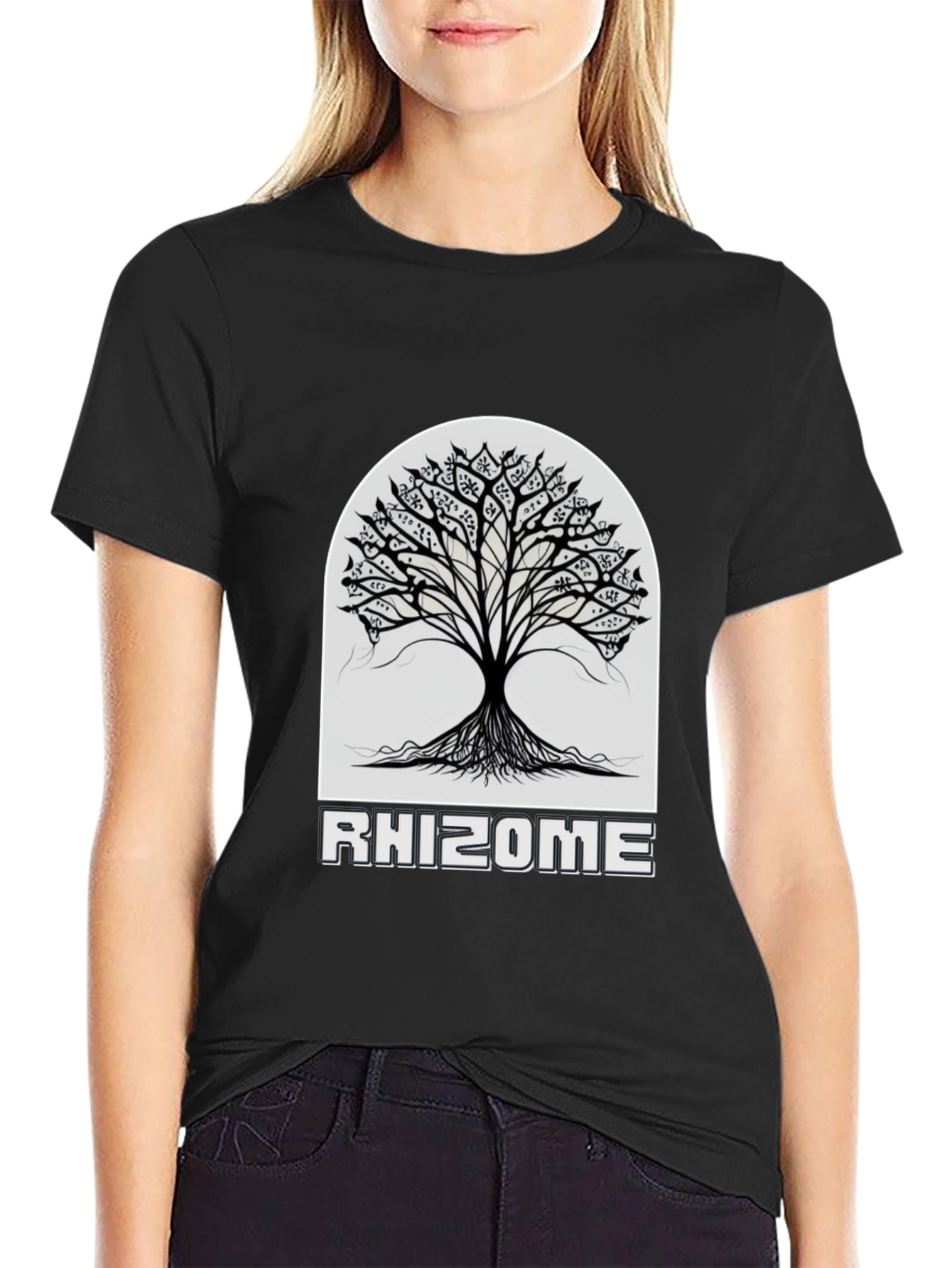Black Rhizome Tree Black Graphic Tee view 2