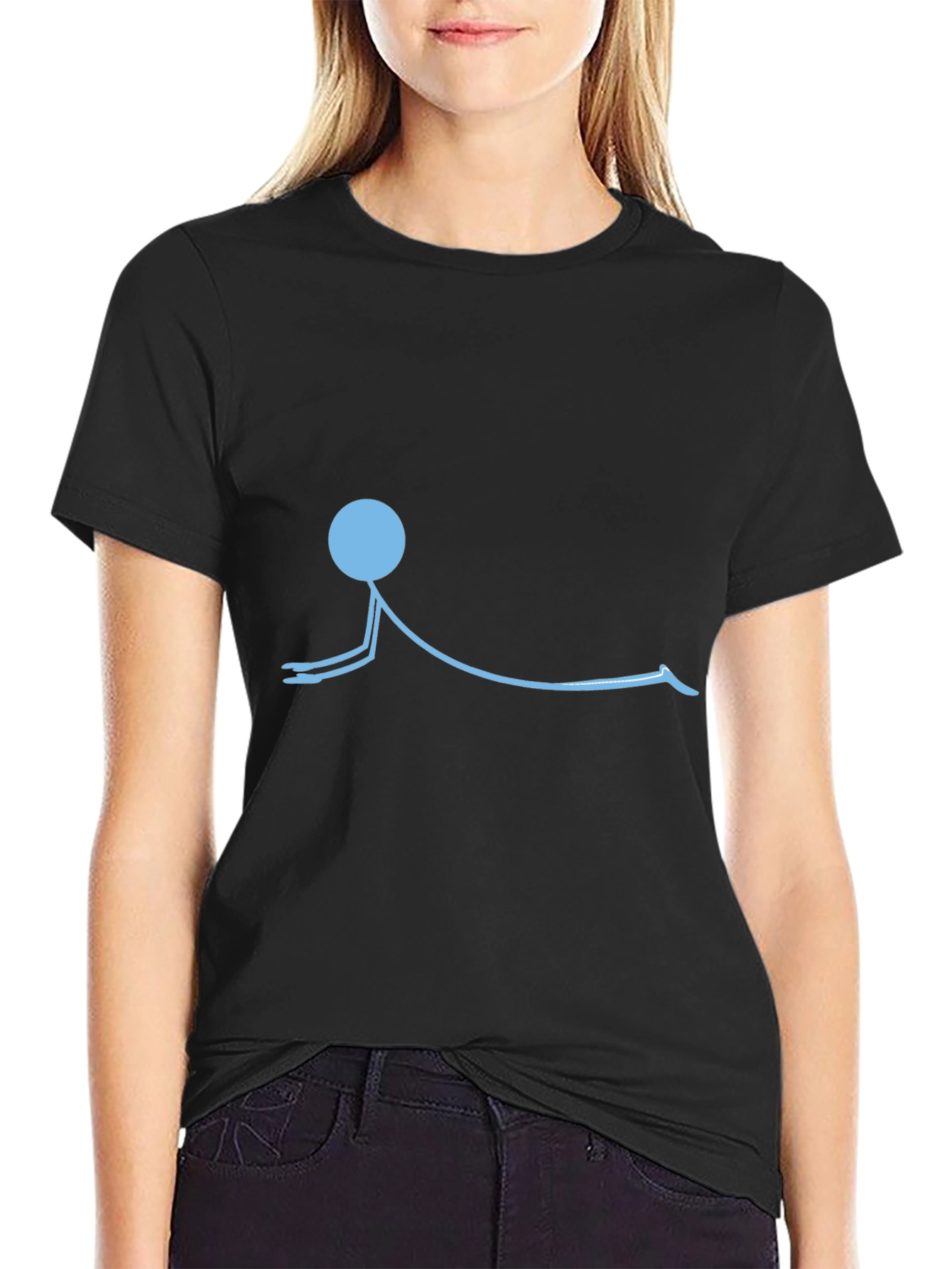 Black Yoga Stick Figure T-Shirt - Relaxed Fit Cotton Tee view 2