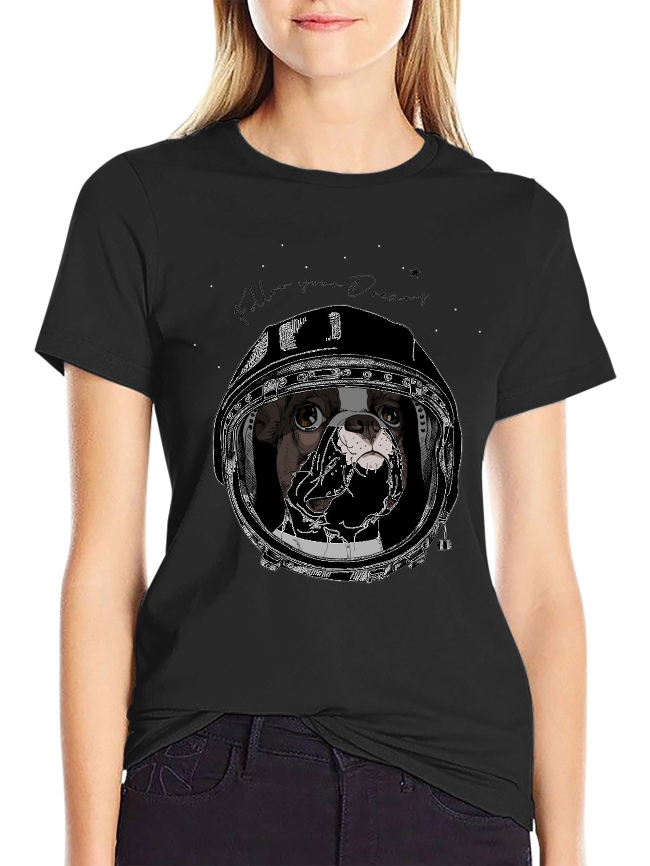 Black Dog Astronaut Graphic Black T-Shirt view 2