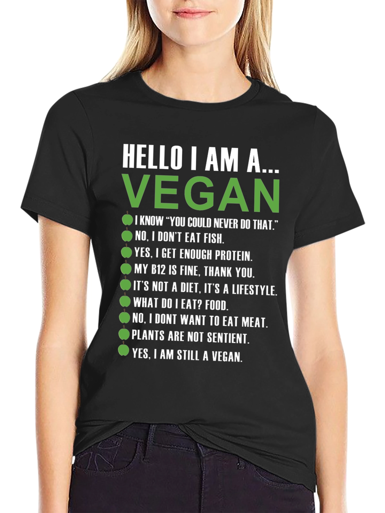 Black Vegan T-Shirt - Hello I Am A Vegan view 2