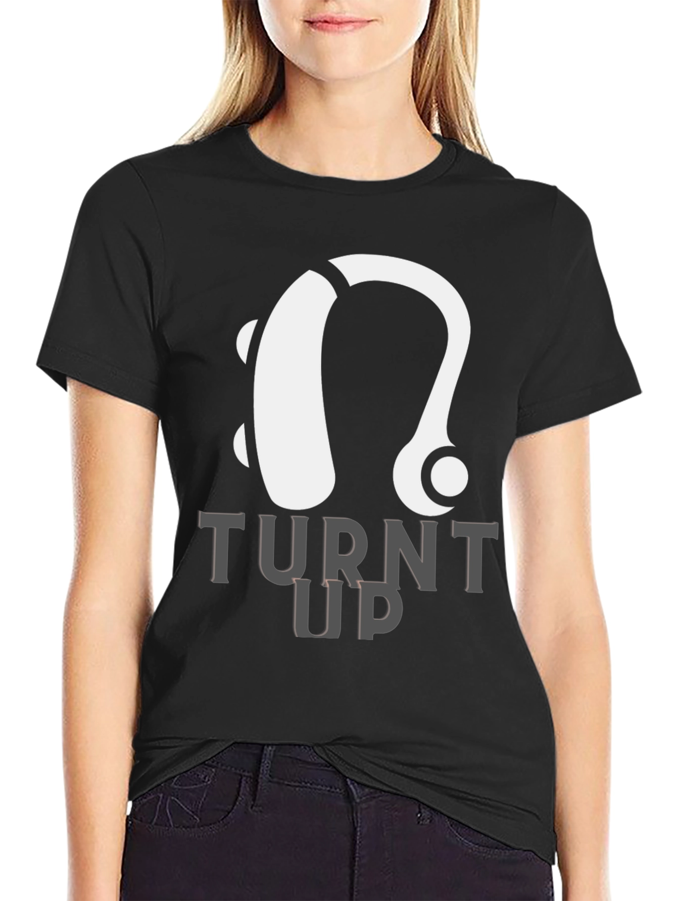 Black Turnt Up Hearing Aid T-Shirt view 2