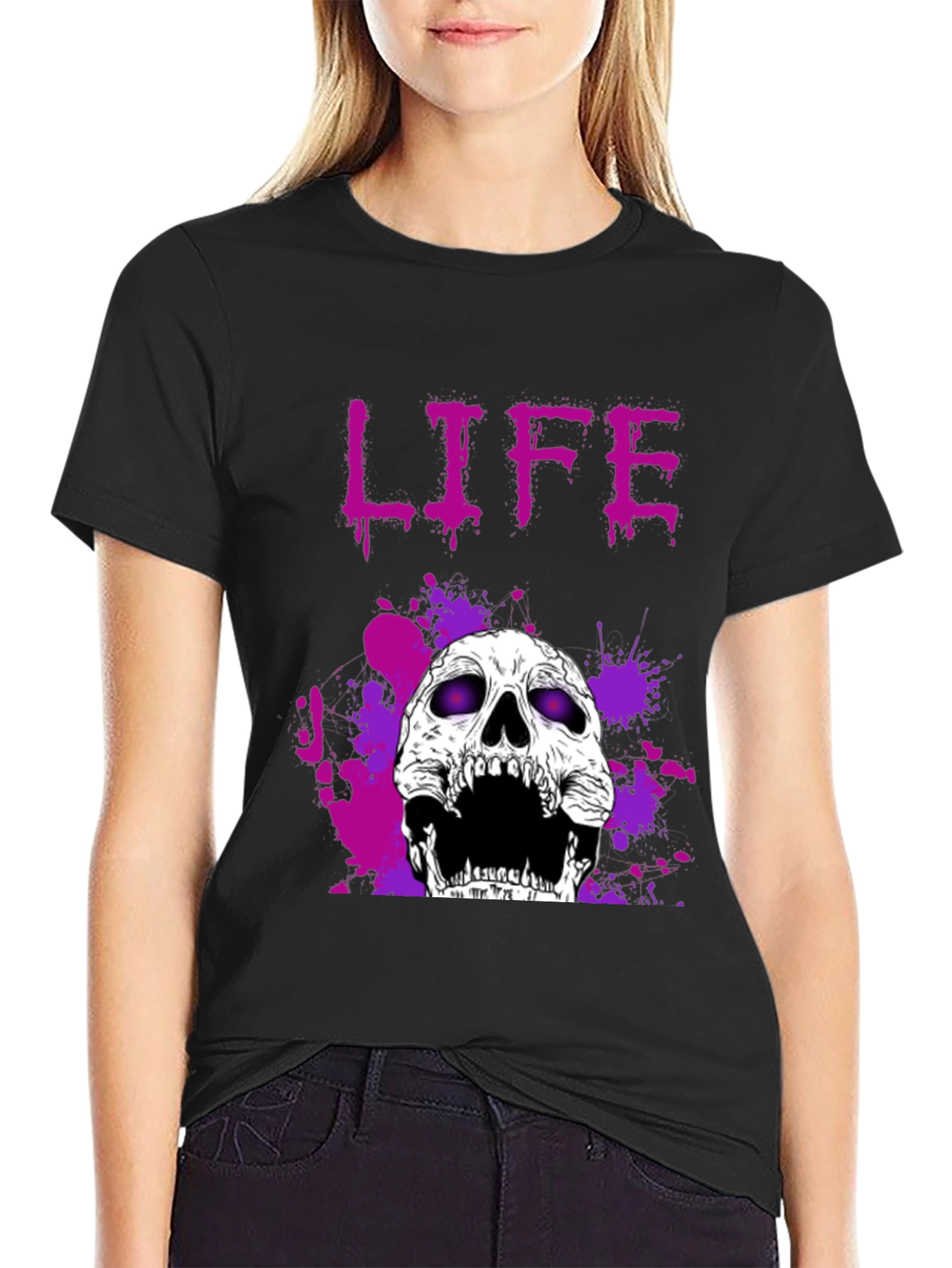 Black Life Skull Graphic Tee - Black view 2