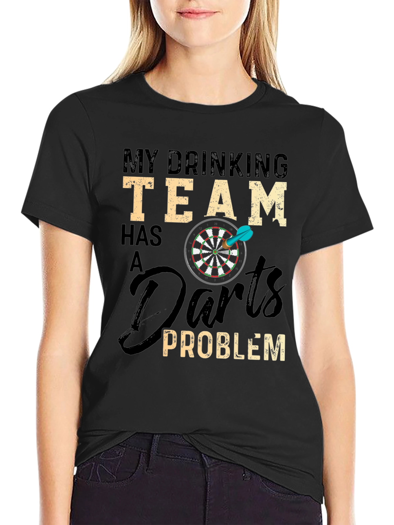 Black Drinking Team Darts Problem T-Shirt view 2