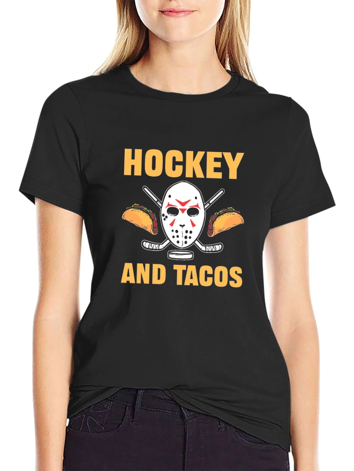 Black Hockey and Tacos Graphic T-Shirt view 2