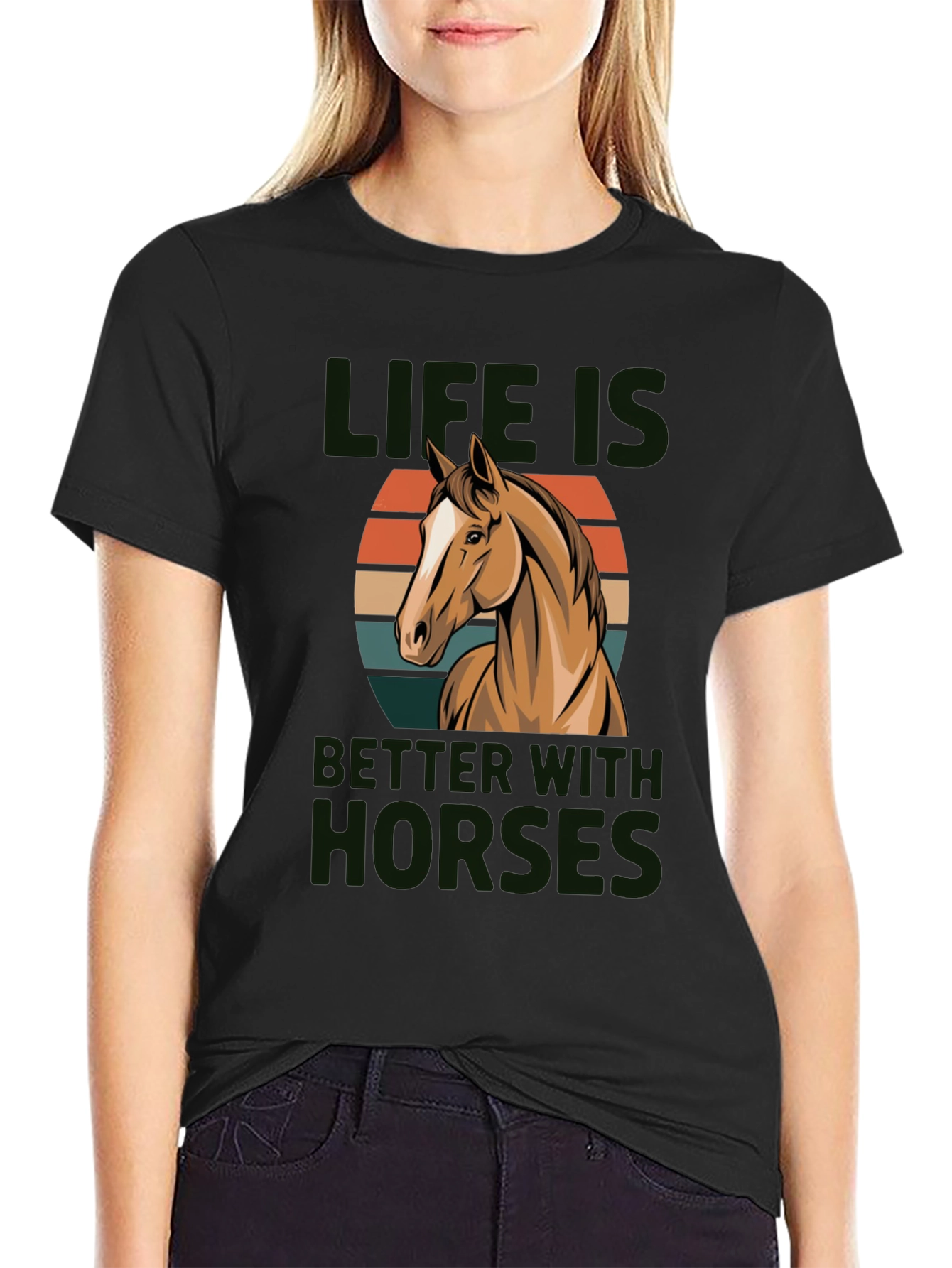 Black Life Is Better With Horses Graphic Tee Shirt view 2