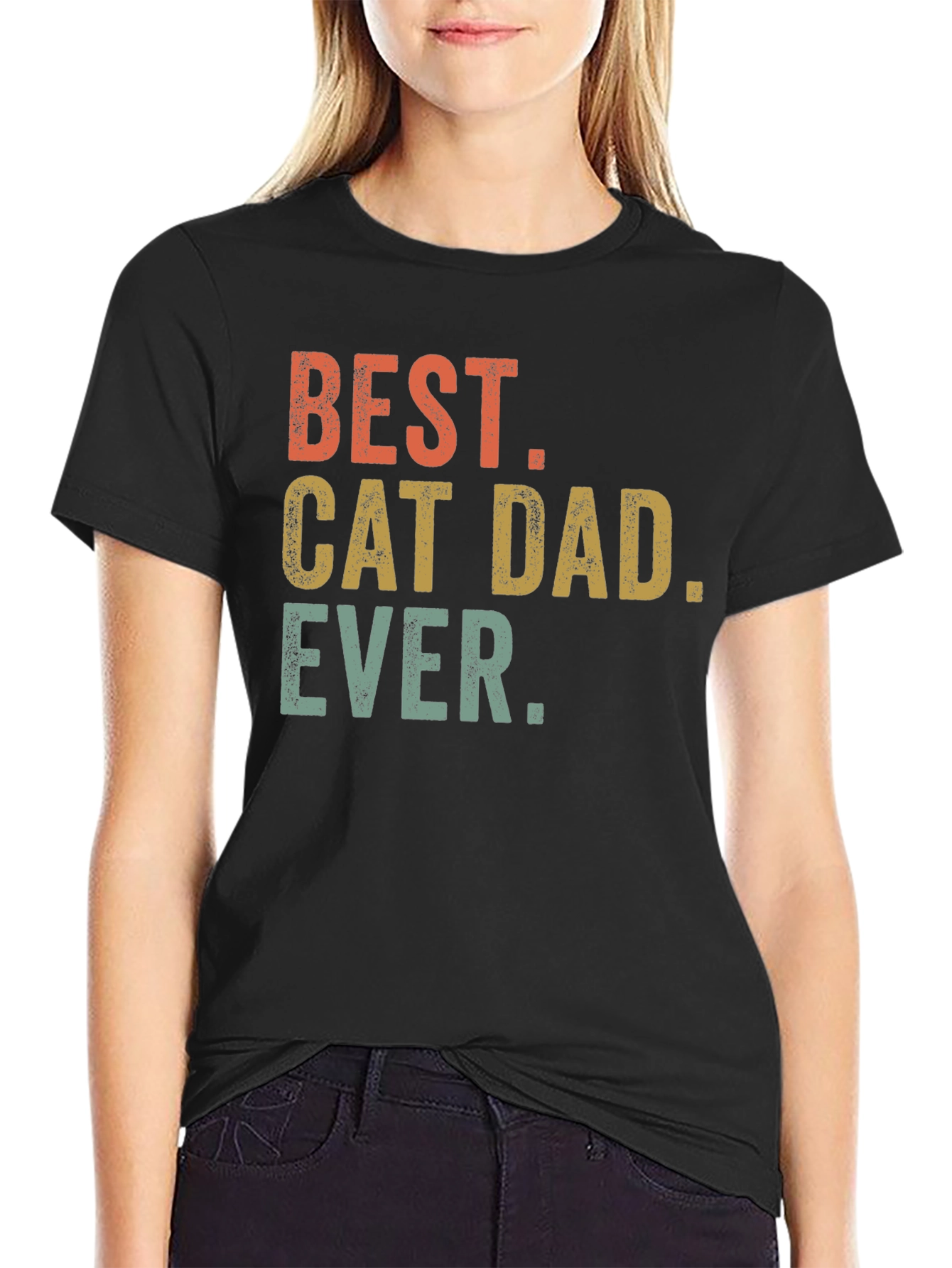 Black Best Cat Dad Ever T-Shirt - Black Graphic Tee view 2