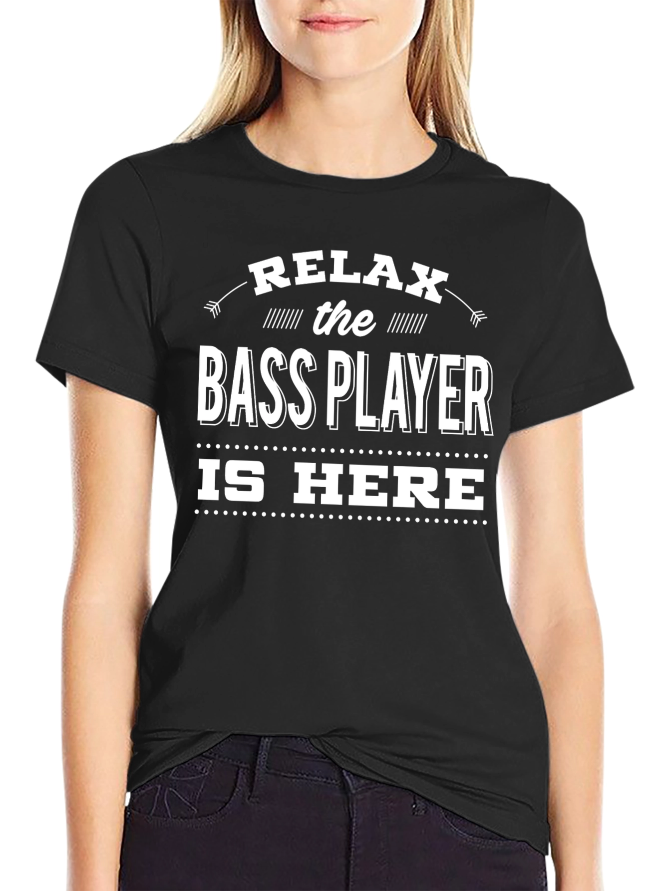 Black Relax Bass Player Is Here Black Graphic T-Shirt view 2